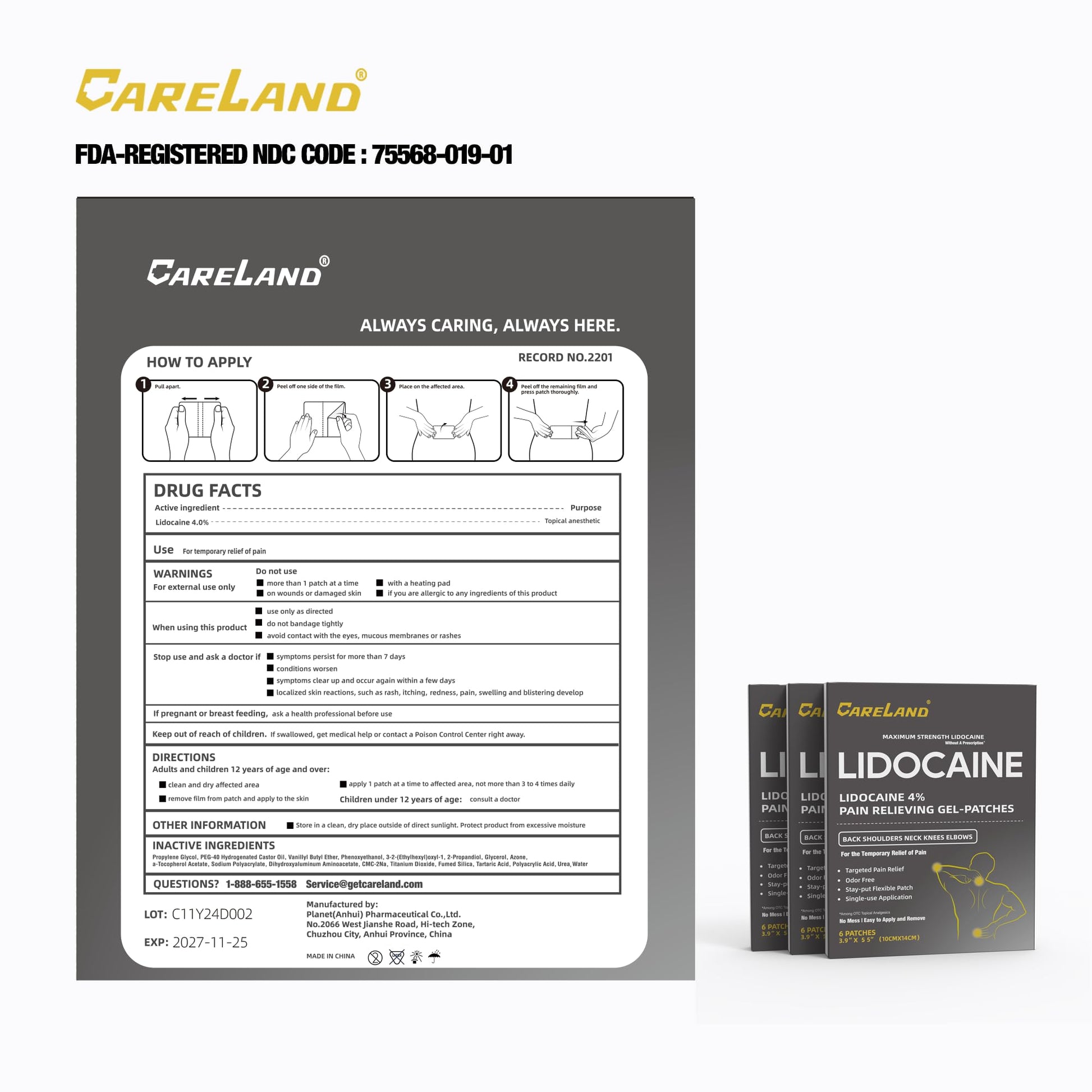 CARELAND Lidocaine Gel Patch, 18 Count Maximum Strength Pain Patches for Muscle Relief in Neck Knee Back and Shoulders Unscented Numbing Patch for Soothing Nerves, Joints CARELAND uk supplements