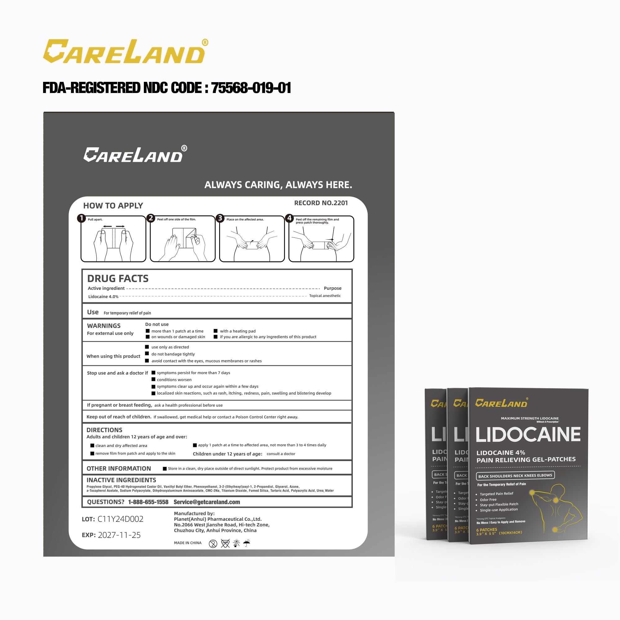 CARELAND Lidocaine Gel Patch, 18 Count Maximum Strength Pain Patches for Muscle Relief in Neck Knee Back and Shoulders Unscented Numbing Patch for Soothing Nerves, Joints CARELAND uk supplements