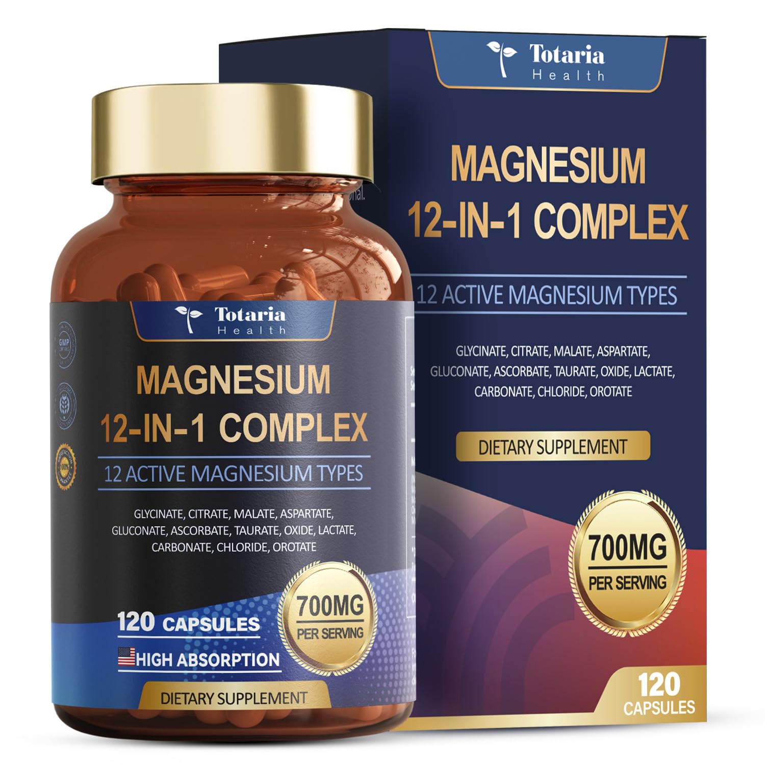 Totaria Magnesium Complex 700mg 12 in 1 Magnesium Supplement with Glycinate Citrate Malate Oxide Taurate Aspartate Orotate Magnesium Relaxation,Muscle,Heart Support, Vegan 120 Capsules Totaria uk supplements