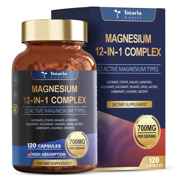 Totaria Magnesium Complex 700mg 12 in 1 Magnesium Supplement with Glycinate Citrate Malate Oxide Taurate Aspartate Orotate Magnesium Relaxation,Muscle,Heart Support, Vegan 120 Capsules Totaria uk supplements