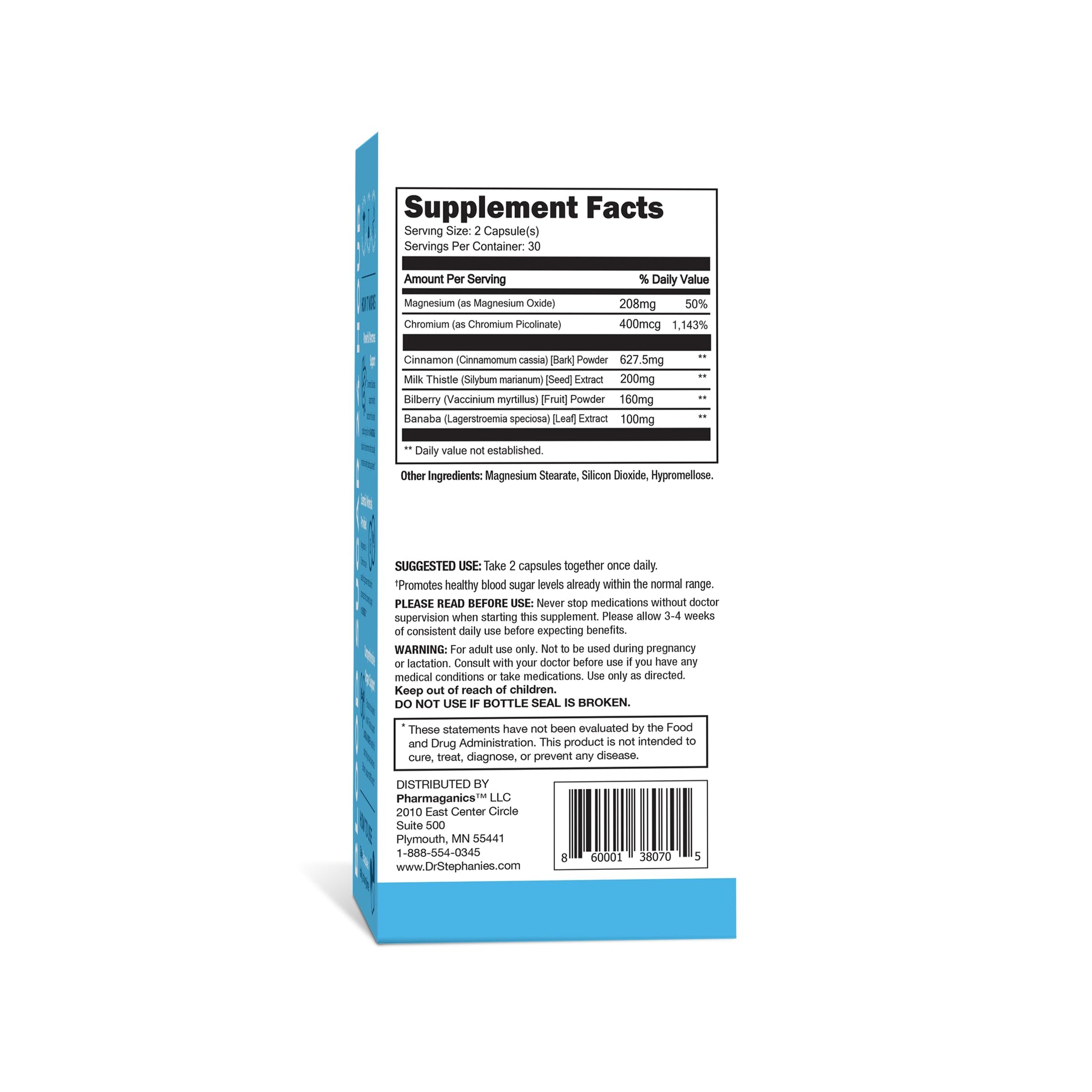 Pharmaganics Blood Sugar 24 Hour - 6 in 1 Formula with Cinnamon, Banaba, Chromium, Milk Thistle, & More - Once Daily Supplement Pharmaganics uk supplements