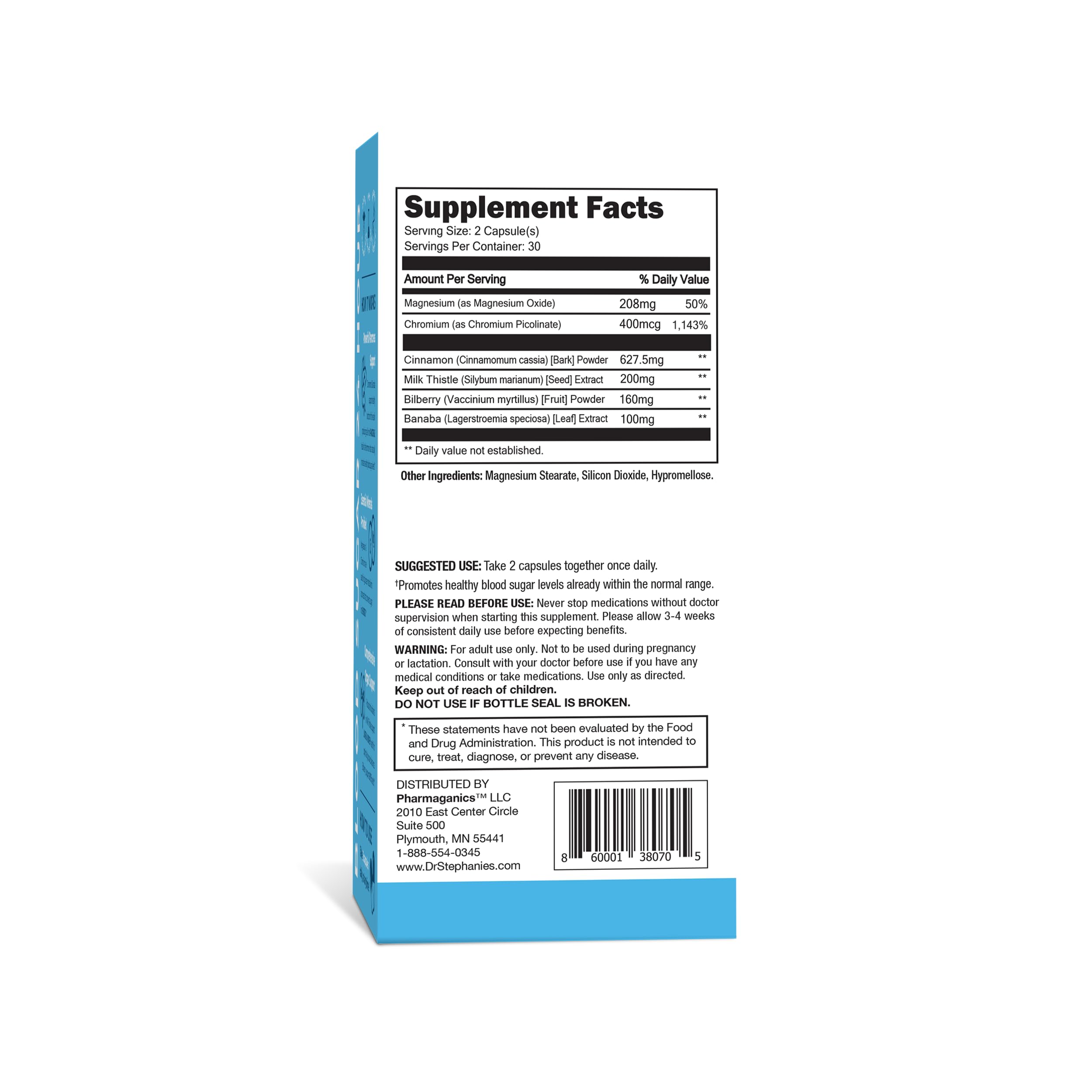 Pharmaganics Blood Sugar 24 Hour - 6 in 1 Formula with Cinnamon, Banaba, Chromium, Milk Thistle, & More - Once Daily Supplement Pharmaganics uk supplements