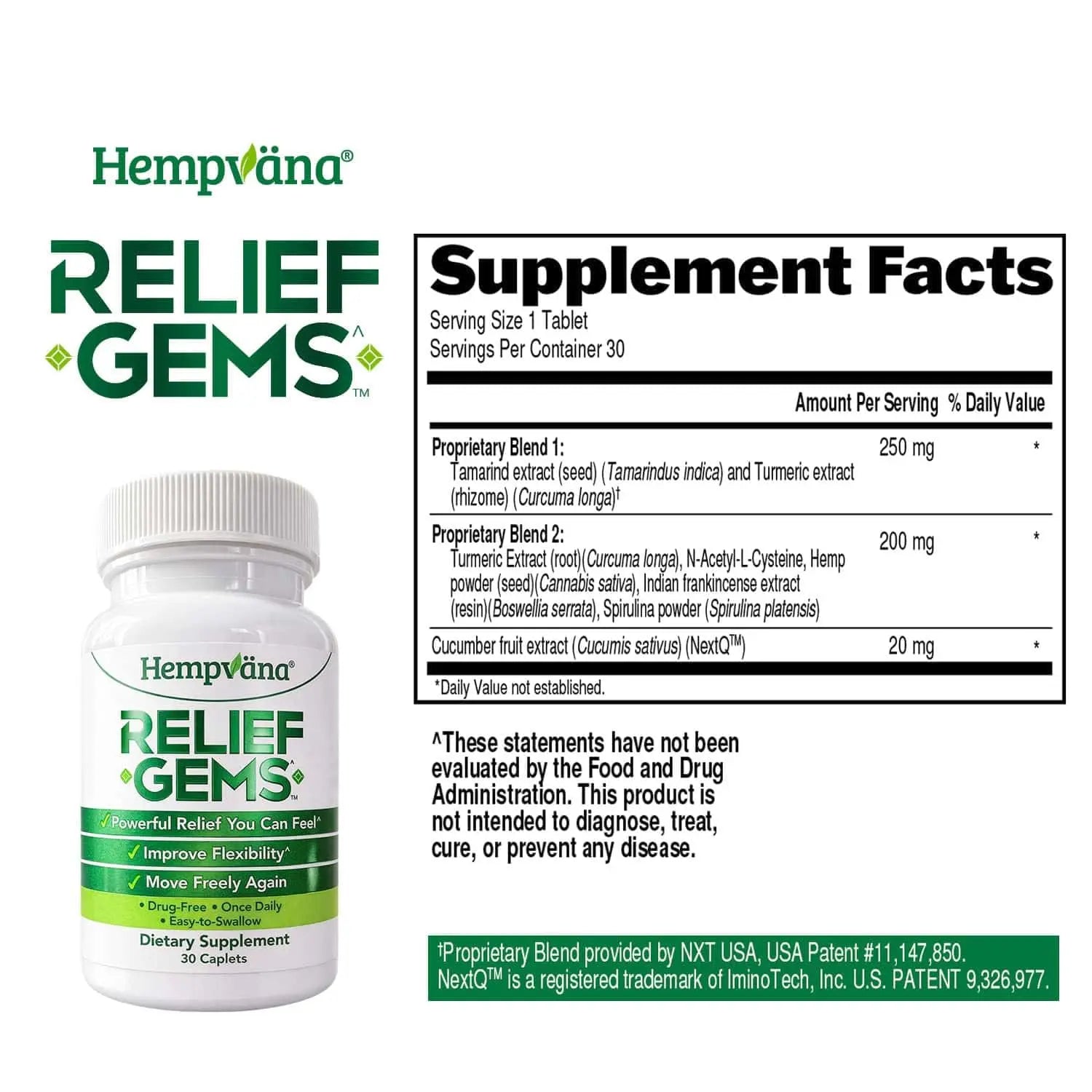 Hempväna® Relief Gems – Drug-Free Joint & Muscle Support Supplement – Supports Temporary Relief of Minor Aches & Pains from Daily Activity – Once-Daily Caplets (30 Count) Hempvana uk supplements