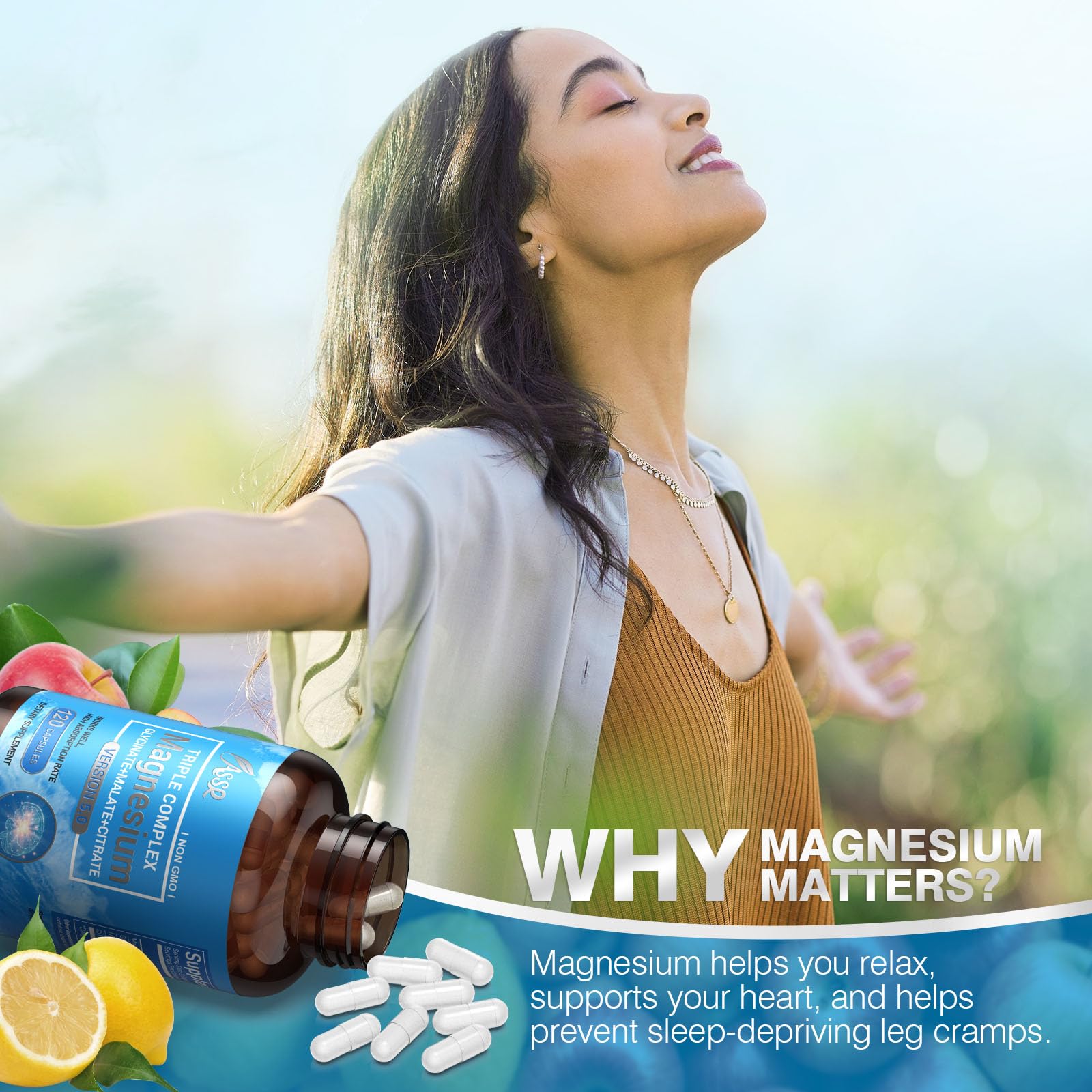 ASSR Triple Magnesium Complex – 300mg Magnesium Supplement with Glycinate, Malate & Citrate – Supports Relaxation, Muscle & Nerve Function