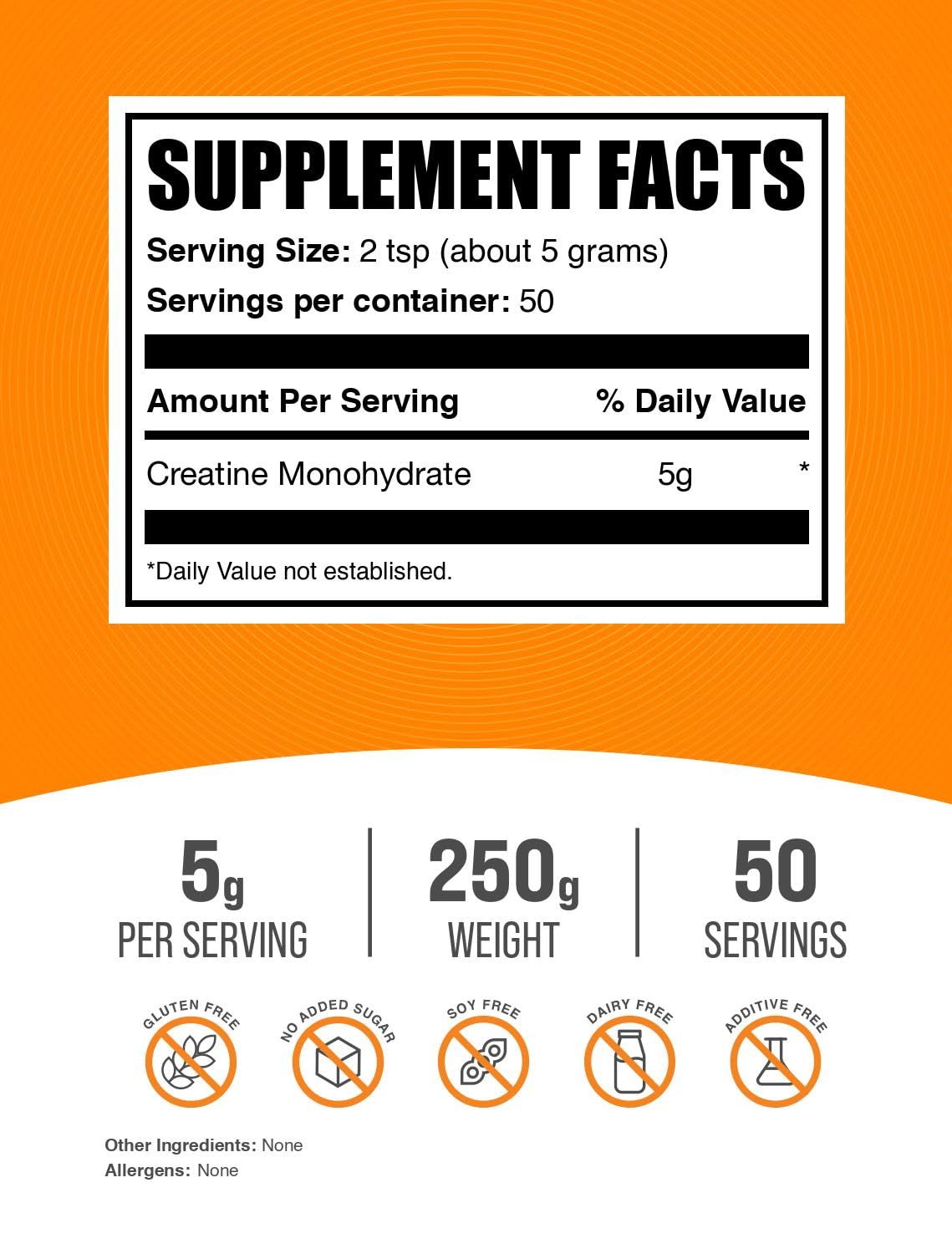 BulkSupplements.com Creatine Monohydrate Powder - Micronized Creatine Powder, Unflavored - Pure & Gluten Free, 5g (5000mg) per Servings, 250g (8.8 oz) (Pack of 1) BulkSupplements uk supplements