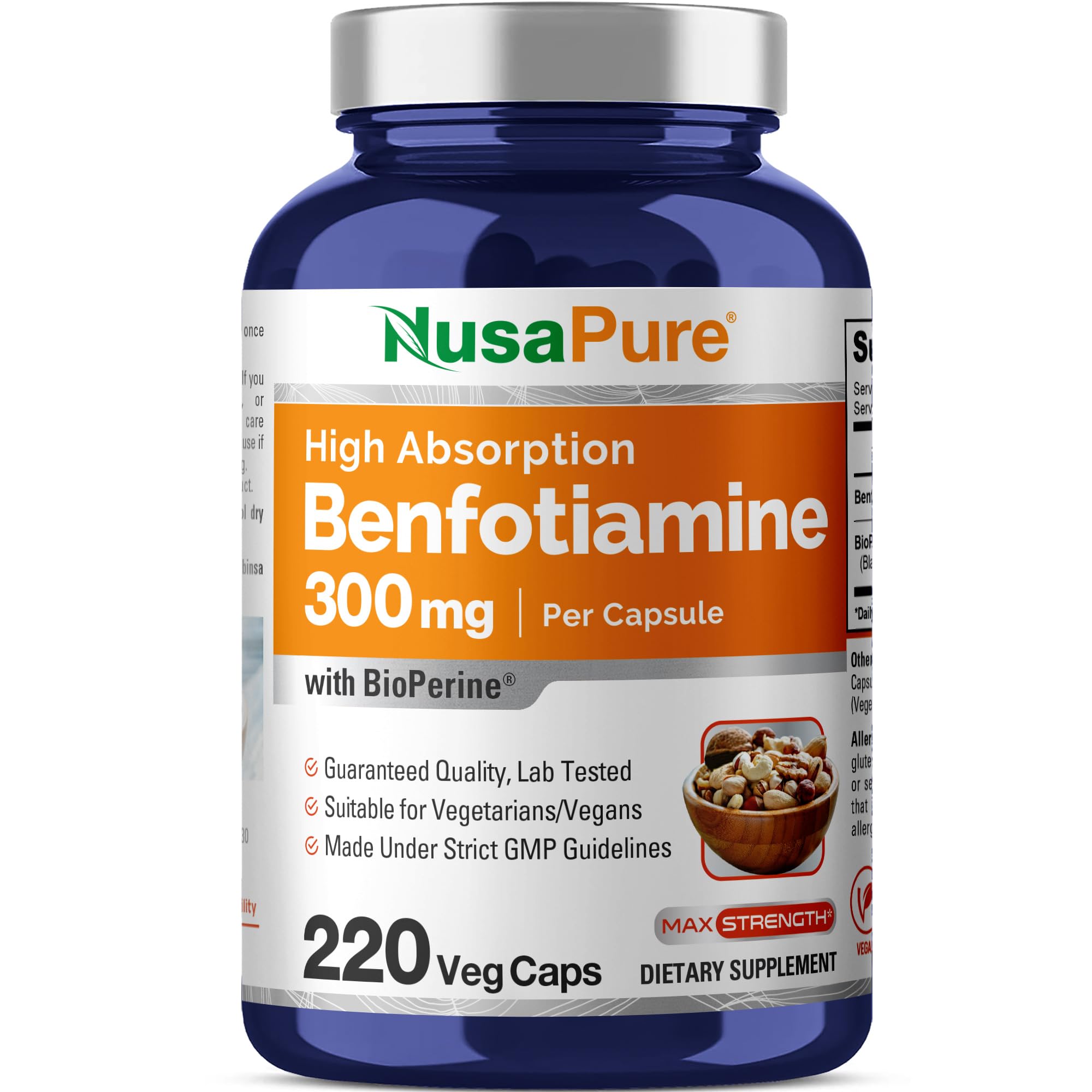 NusaPure Benfotiamine 300mg Per Veggie Caps 220 Count (Non-GMO, Vegan) Bioperine NusaPure uk supplements