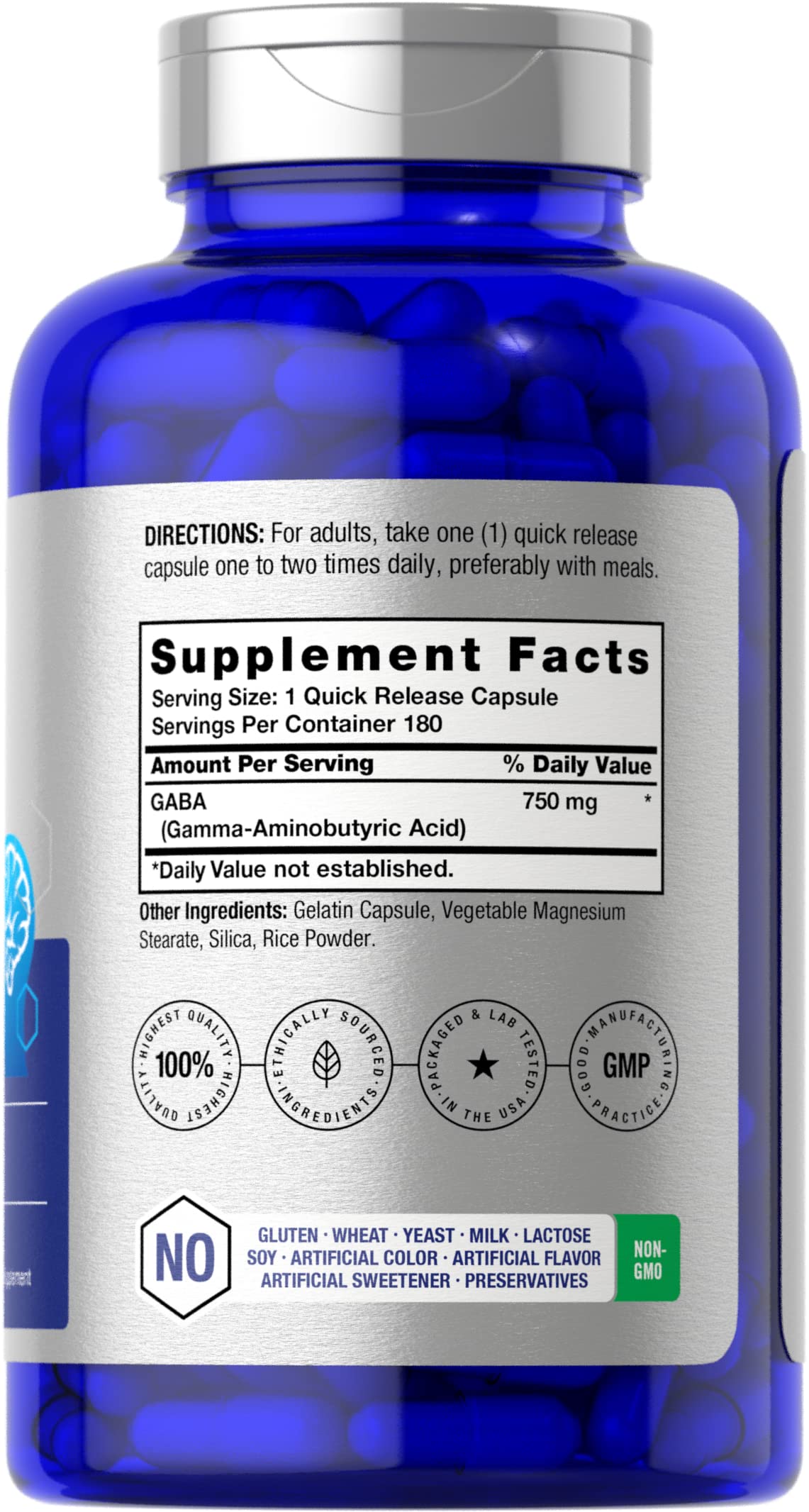 GABA 750mg | 180 Capsules | Gamma Aminobutyric Acid Supplement Horbäach uk supplements