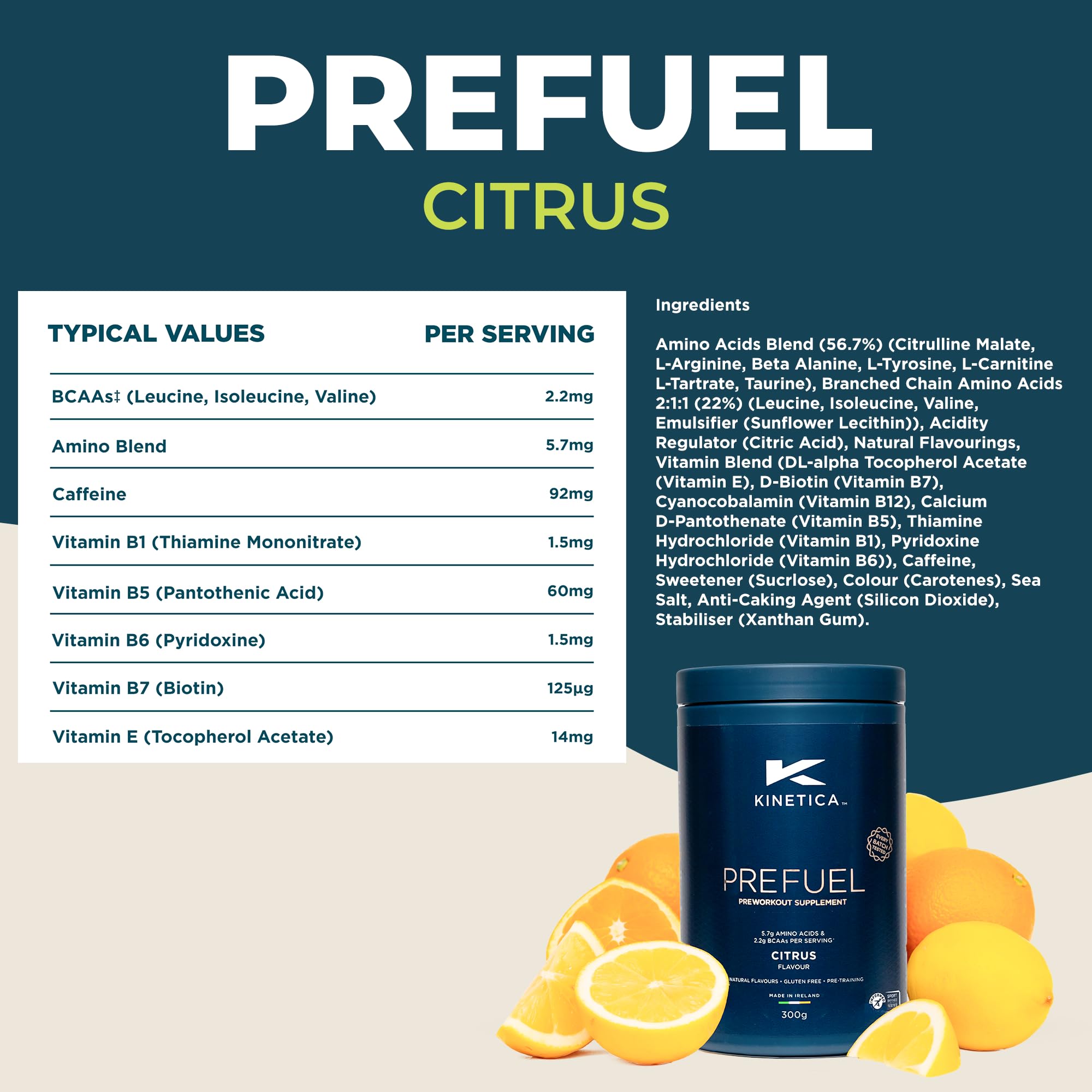 Kinetica PreFuel, Pre Workout, 5.7g Amino Acids & 2.2g BCAA's per Serving, 30 Servings Kinetica uk supplements