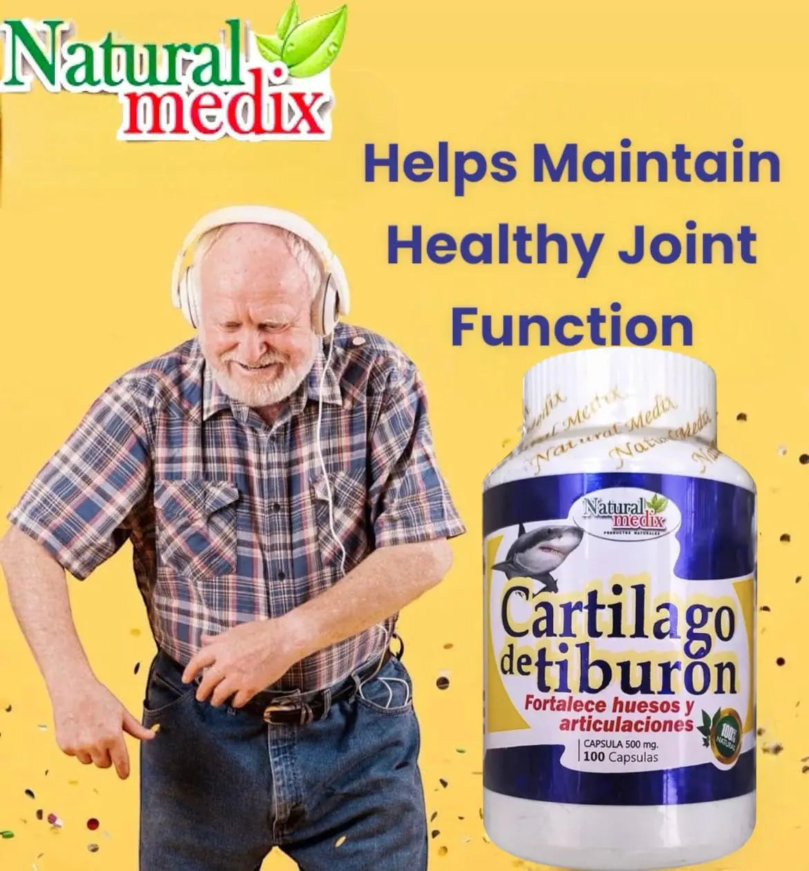 Natural medix Cartilage – Joint Support Supplement with Glucosamine, Collagen & Magnesium – 100 Caps - Cartílago de Tiburon Natural medix uk supplements