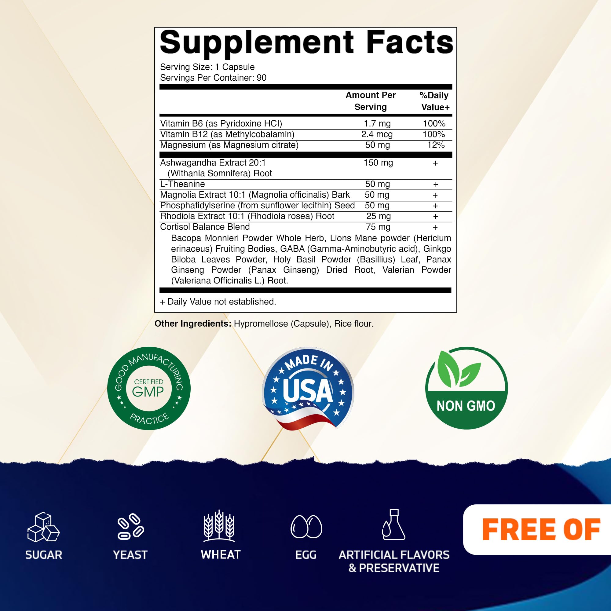 Vitamatic Cortisol Health Support - 90 Veggie Capsules - Made with Adaptogenic Blend with Ashwagandha, Rhodiola, Magnolia, L-Theanine, Phosphatidylserine Vitamatic uk supplements