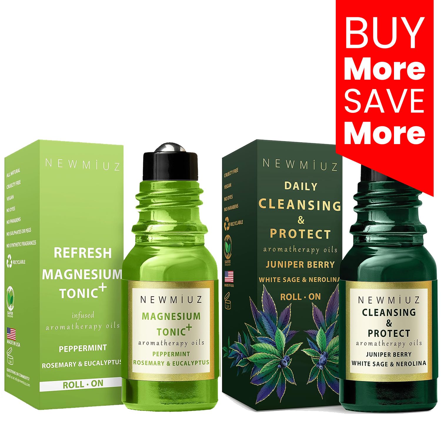 Headache Roll On Stick Peppermint Rosemary and Eucalyptus & Cleansing and Protect Juniper Berry White Sage with Nerolina Pack of 2 New Miuz uk supplements