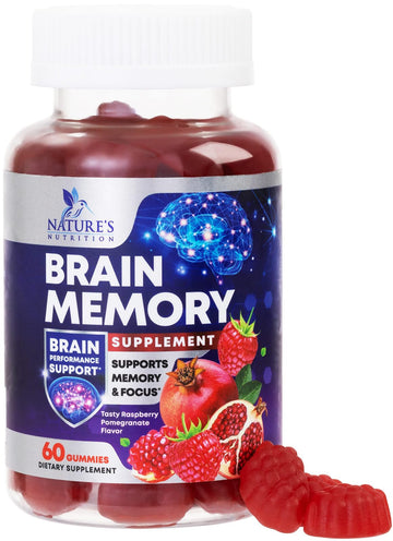 Brain Supplements for Memory & Focus Gummies - Brain Health Clarity with B6 B12 & Phosphatidylserine - Natural Nootropics Cognitive Concentration & Alertness Support Vitamins - 60 Vegan Gummies Nature's Nutrition uk supplements