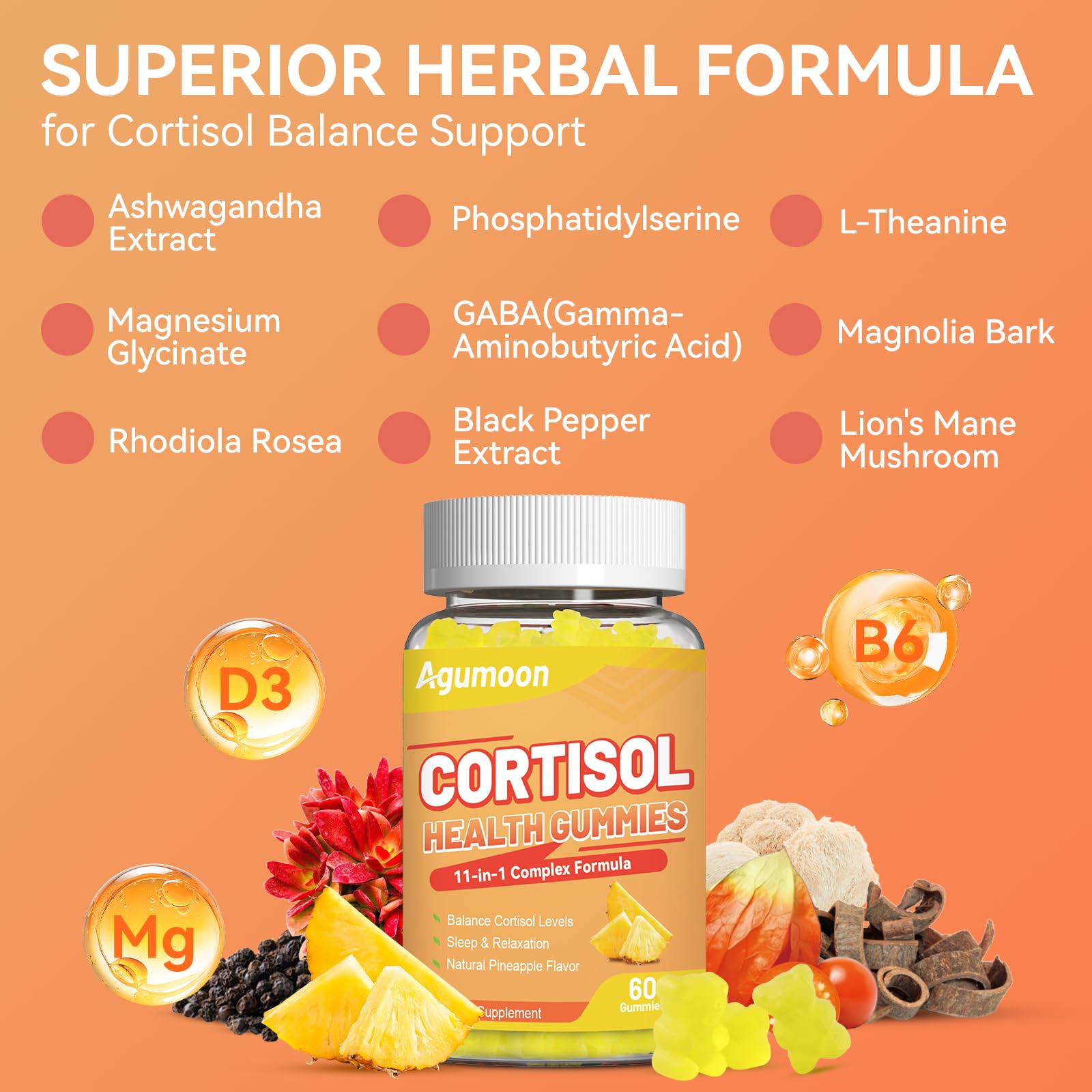 Agumoon Cortisol Gummies for Women, Cortisol Supplements with Ashwagandha, Magnesium, L-theanine, for Relaxation and Mood Support - 120 Gummies Agumoon uk supplements