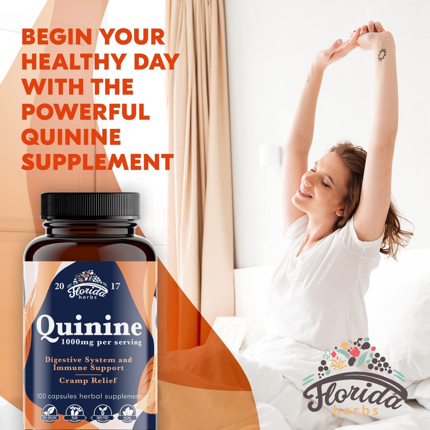 Leg Cramps Support Organic Pills - 1000 mg - Quinine Tablets for Cramp Defense FLORIDA HERBS uk supplements