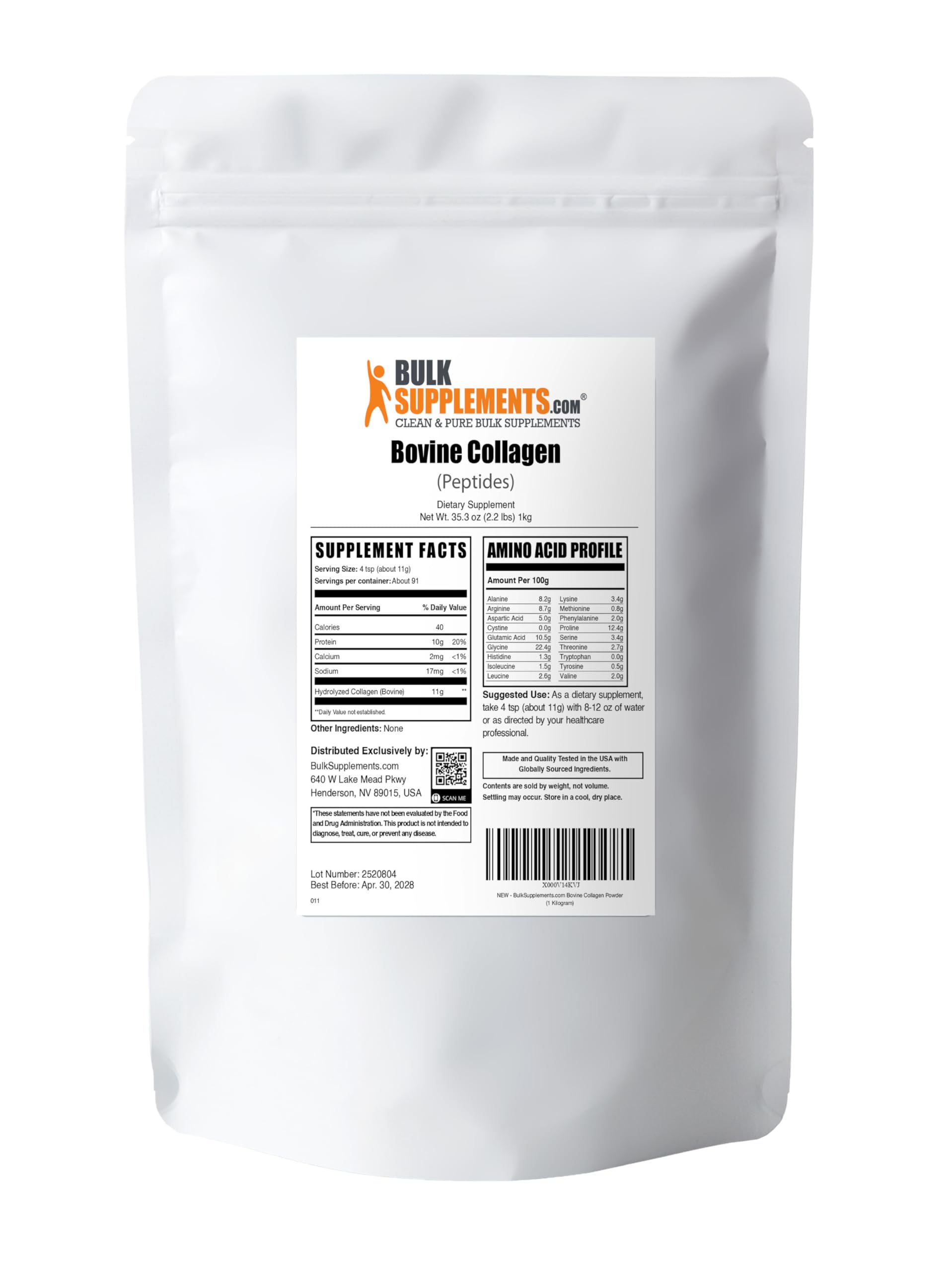 BulkSupplements.com Collagen Peptides Powder - Bovine Collagen Powder, Powdered Collagen Supplement - Hydrolyzed & Gluten Free, 11g per Serving, 1kg (2.2 lbs) (Pack of 1) BulkSupplements uk supplements