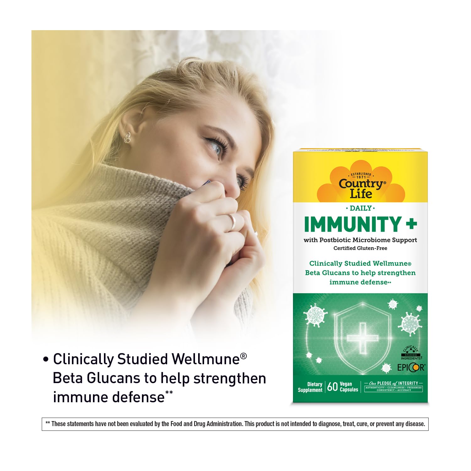 Country Life Immunity+ Supplement, 60 Capsules - Supports Immune and Gut Health - for Men and Women - Clinically Studied Ingredients, Vegan, Gluten Free, Certified B Corporation Country Life uk supplements