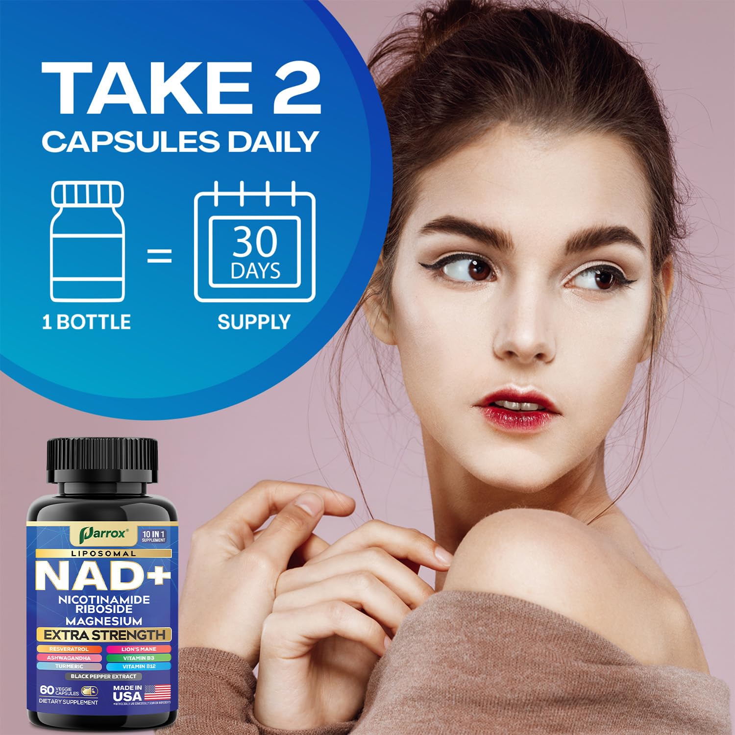 Parrox NAD+ Supplement with Liposomal NAD+, Nicotinamide Riboside, Magnesium, Vitamin B3 & B12, Resveratrol, Turmeric, Ashwagandha, Lion’s Mane,10-in-1 Extra Strength Parrox uk supplements