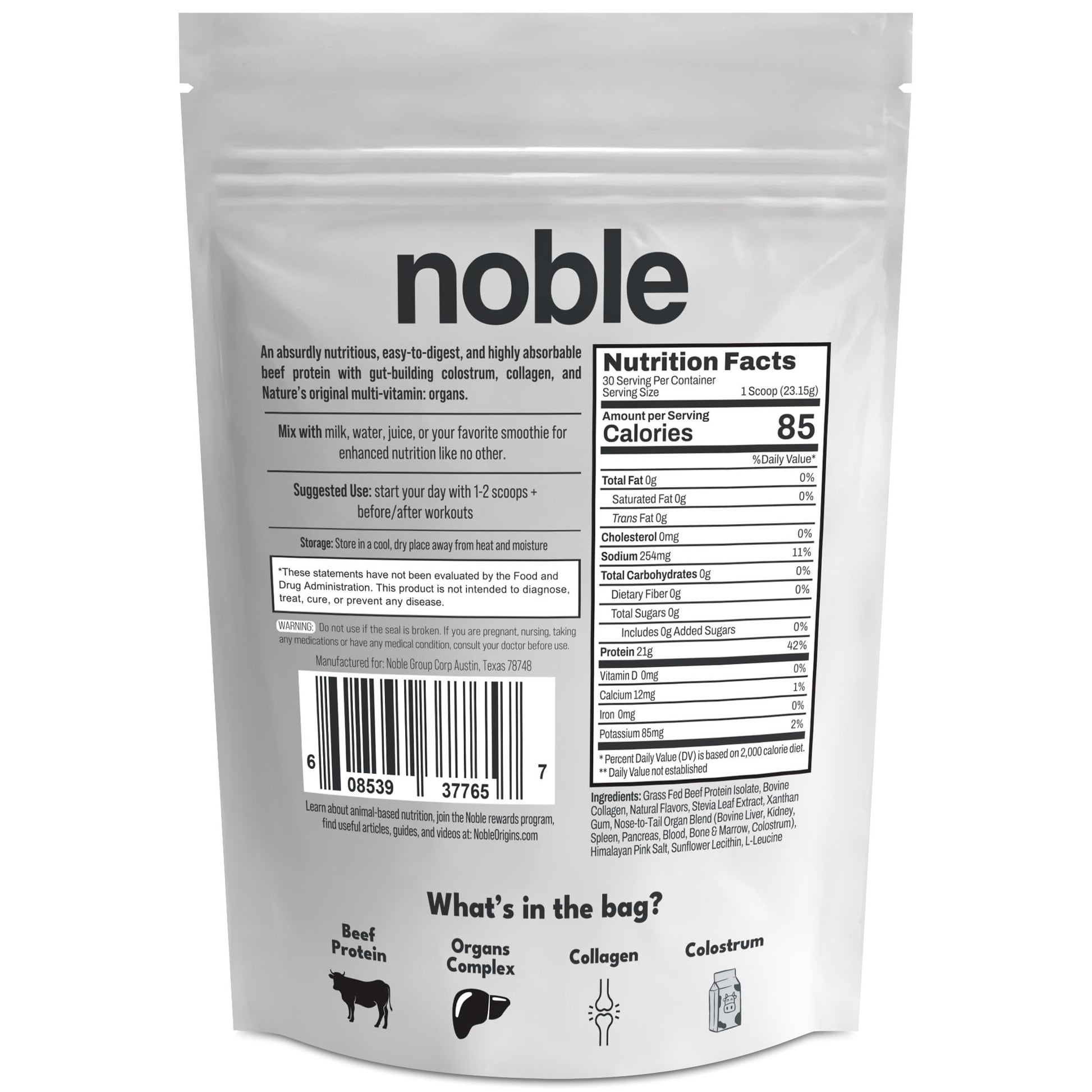 Noble Grass Fed Beef Protein Powder | Beef Protein w/Collagen, Colostrum, Organ Blend | Carnivore, Keto Friendly | Whey, Gluten Free | Muscle, Gut Health, Skin, Joint Support | 30 Servings, Vanilla Noble Origins uk supplements