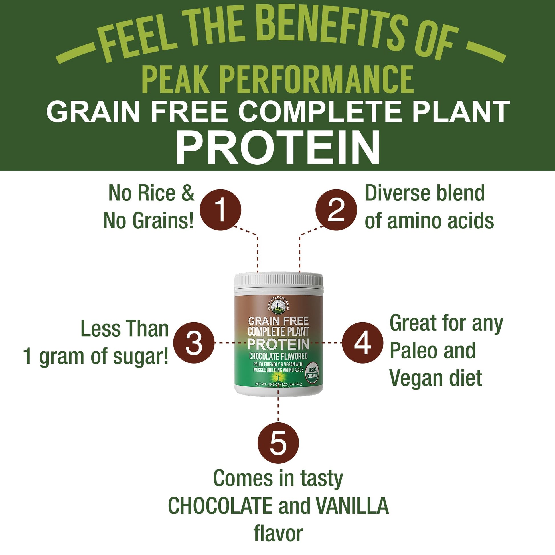 Peak Performance Organic Paleo Grain Free Plant Based Raw Vegan Protein Powder. Amazing Amino Acid Profile and Less Than 1g of Sugar. with Hemp and Pea Protein Chocolate Flavored Peak Performance uk supplements