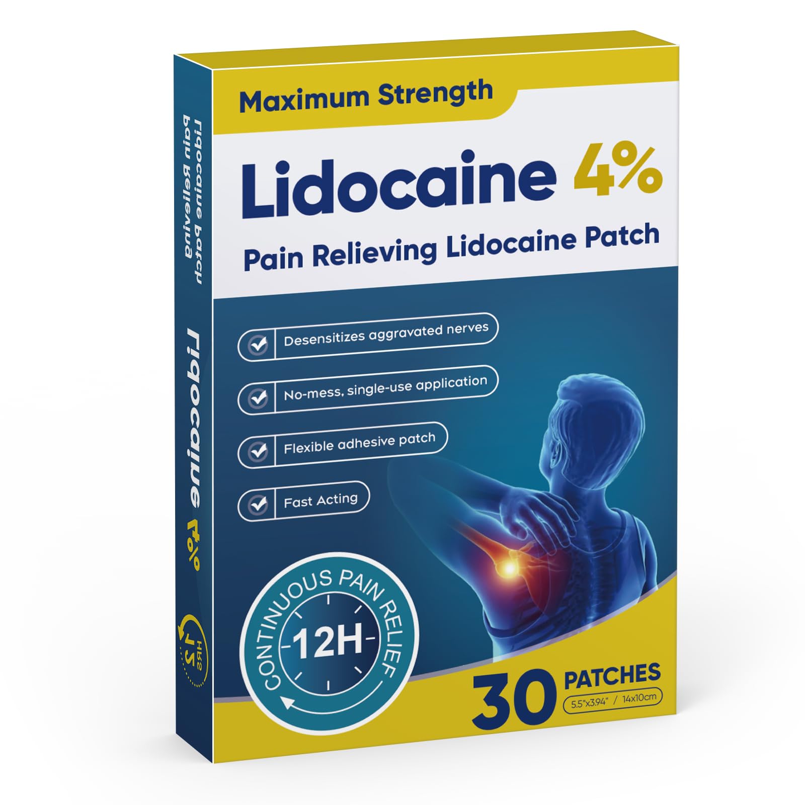 Teemofe 4% Lidocaine Pain Relief Patches – Maximum OTC Strength, Fast-Acting Targeted Relief, 30 Count, for Muscle & Joint Discomfort - 589 Teemofe uk supplements