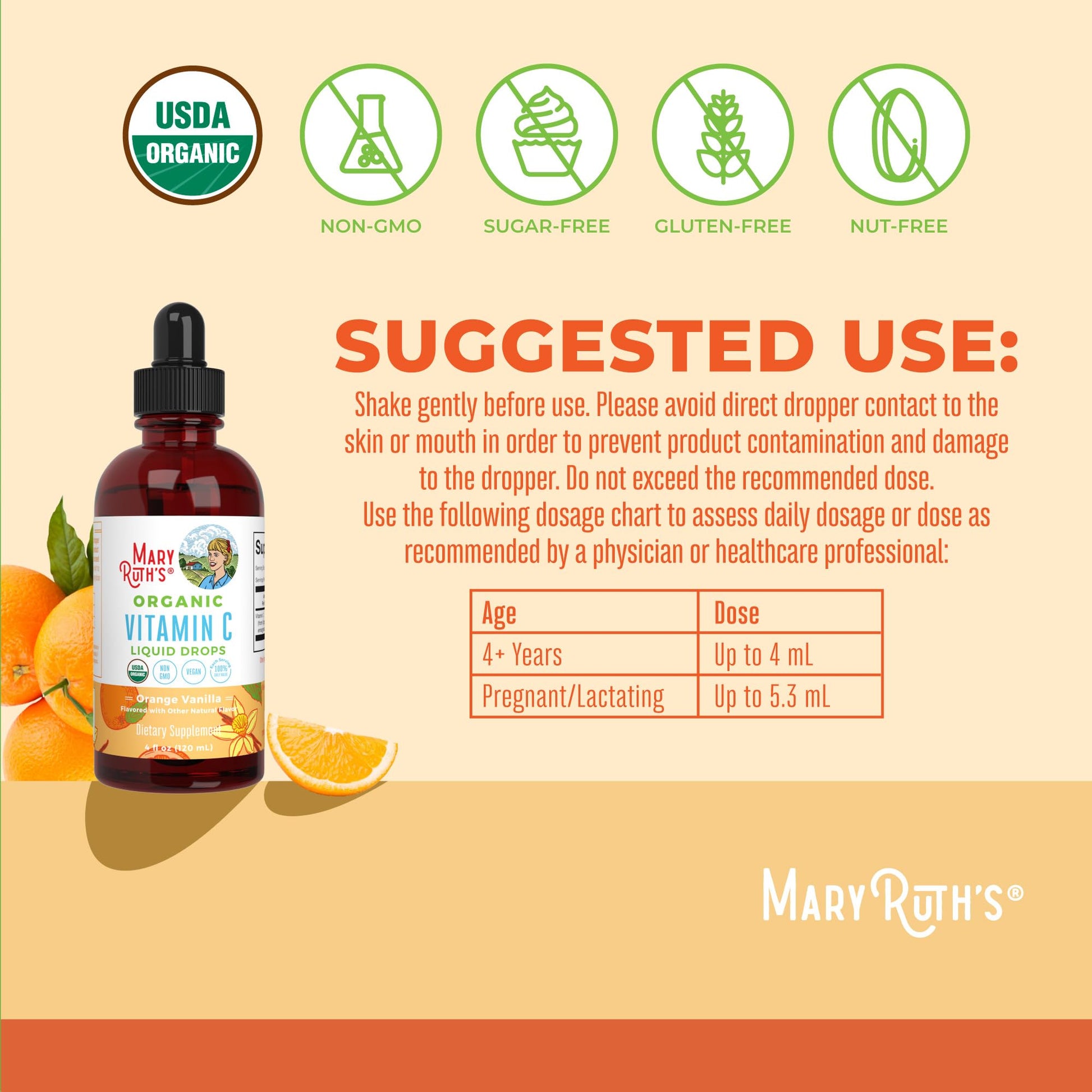 MaryRuth Organics Organic Vitamin C Supplement | Liquid Vitamin C Liquid Drops for Adults & Kids | Immune Support Supplement for Overall Health | Vegan | Non-GMO | Gluten Free | 4 Fl Oz MARYRUTH'S uk supplements