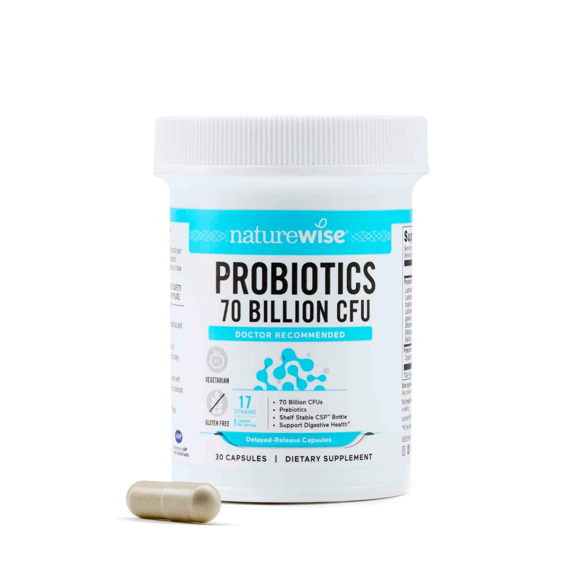 NatureWise Probiotics 70 Billion CFU - 17 Strains + Organic Prebiotics - Immune, Digestive & Gut Health Support for Women & Men - Vegetarian, Gluten-Free, Non-GMO - 30 Capsules[1-Month Supply] NatureWise uk supplements