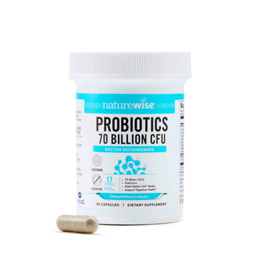 NatureWise Probiotics 70 Billion CFU - 17 Strains + Organic Prebiotics - Immune, Digestive & Gut Health Support for Women & Men - Vegetarian, Gluten-Free, Non-GMO - 30 Capsules[1-Month Supply] NatureWise uk supplements