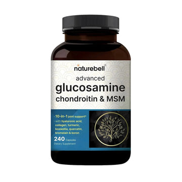NatureBell Advanced Glucosamine Chondroitin & MSM - 240 Capsules - 10-in-1 Joint Support Complex* - Includes Hyaluronic Acid, Turmeric, Glucosamine, Collagen & More NatureBell uk supplements