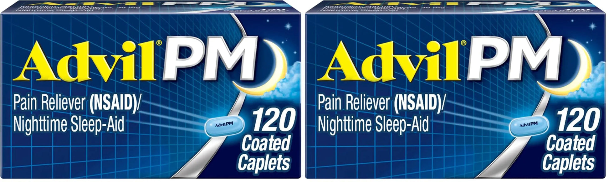 Advil PM Pain Reliever and Nighttime Sleep Aid, Pain Medicine with Ibuprofen for Pain Relief and Diphenhydramine Citrate for A Sleep Aid - 120 Coated Caplets (Pack of 2) Advil uk supplements