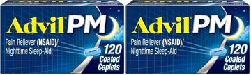 Advil PM Pain Reliever and Nighttime Sleep Aid, Pain Medicine with Ibuprofen for Pain Relief and Diphenhydramine Citrate for A Sleep Aid - 120 Coated Caplets (Pack of 2) Advil uk supplements
