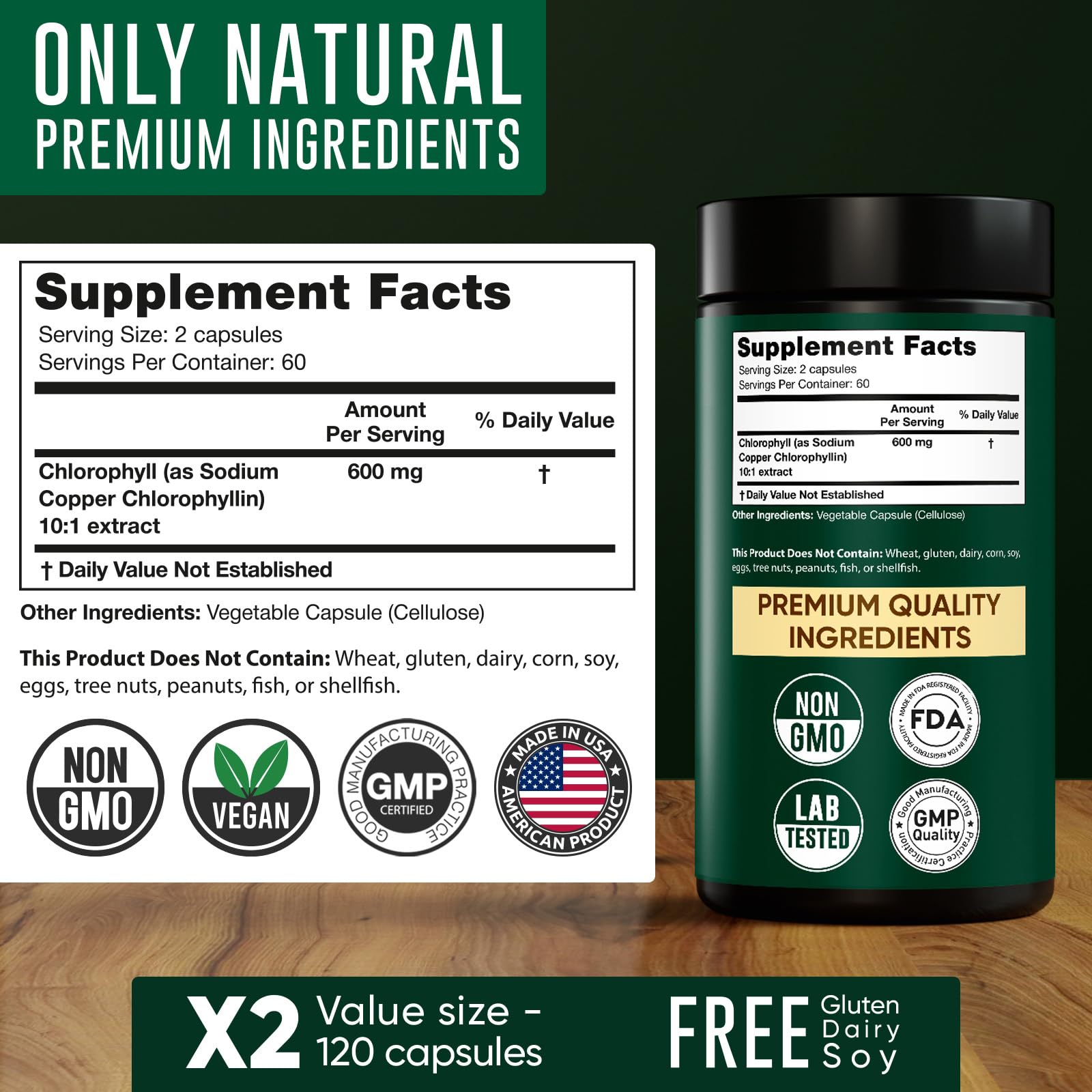 Chlorophyll Capsules 600 mg - Natural Chlorophyll Pills for Women & Men - Highly BioAvailable Alpha Flow uk supplements