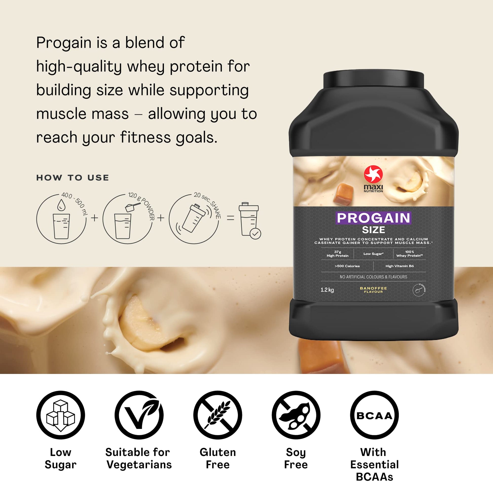 MaxiNutrition - Progain, Banoffee - Whey Protein Powder for Size & Muscle Mass – Low Sugar MaxiNutrition uk supplements