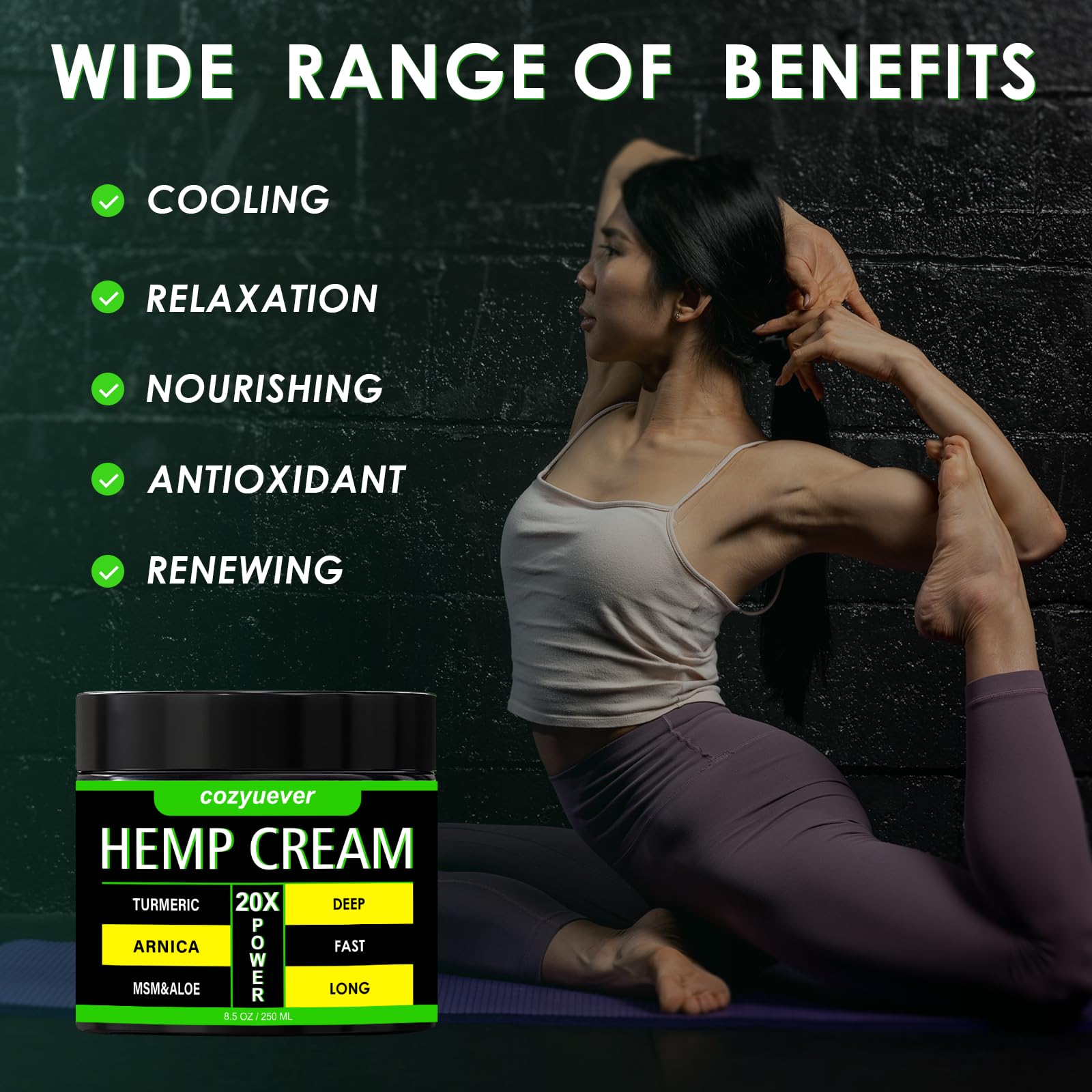 cozyuever 8.5 Oz Hemp Cream with Arnica, Menthol, Aloe, Emu Oil, Turmeric cozyuever uk supplements