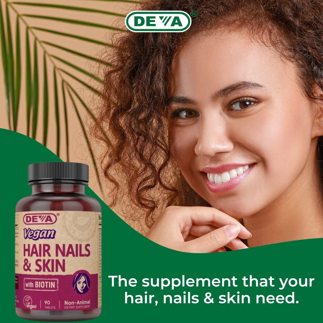 DEVA Vegan Vitamins Hair, Nails & Skin Supplement with 500 mcg of Biotin Per Tablet 90 Tablets (Pack of 2) DEVA uk supplements