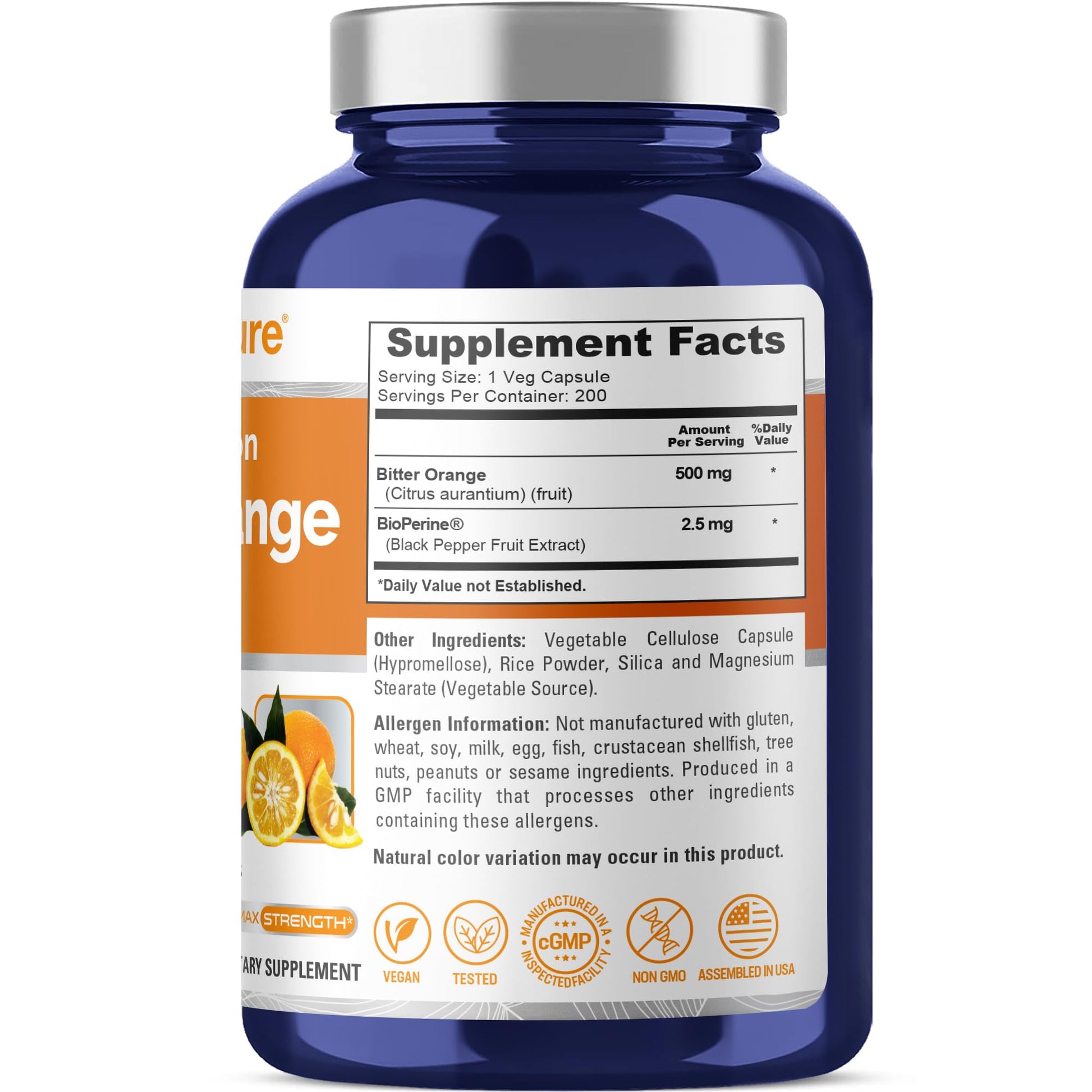 NusaPure Bitter Orange - Suitable for Vegetarian/Vegan, Non - GMO - 500mg 200 Capsules NusaPure uk supplements