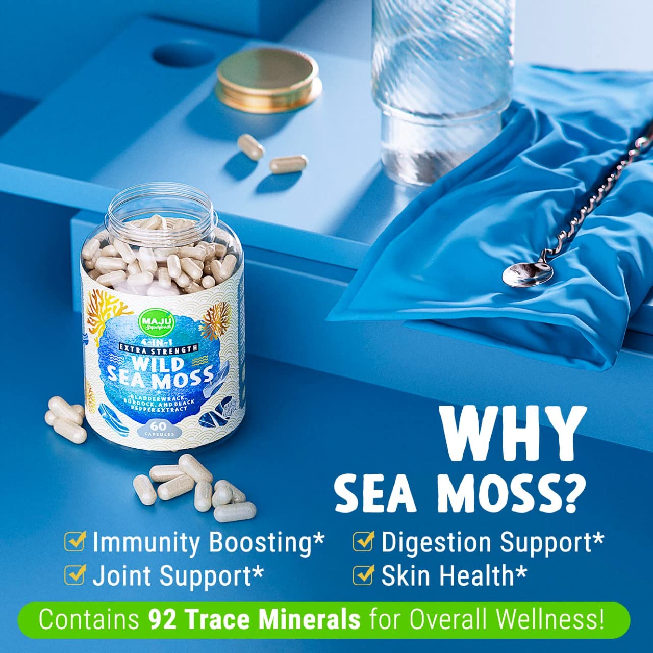 MAJU 4-in-1 Organic Sea Moss Capsules, Wild Chondrus Crispus, Seamoss Maju Superfoods uk supplements