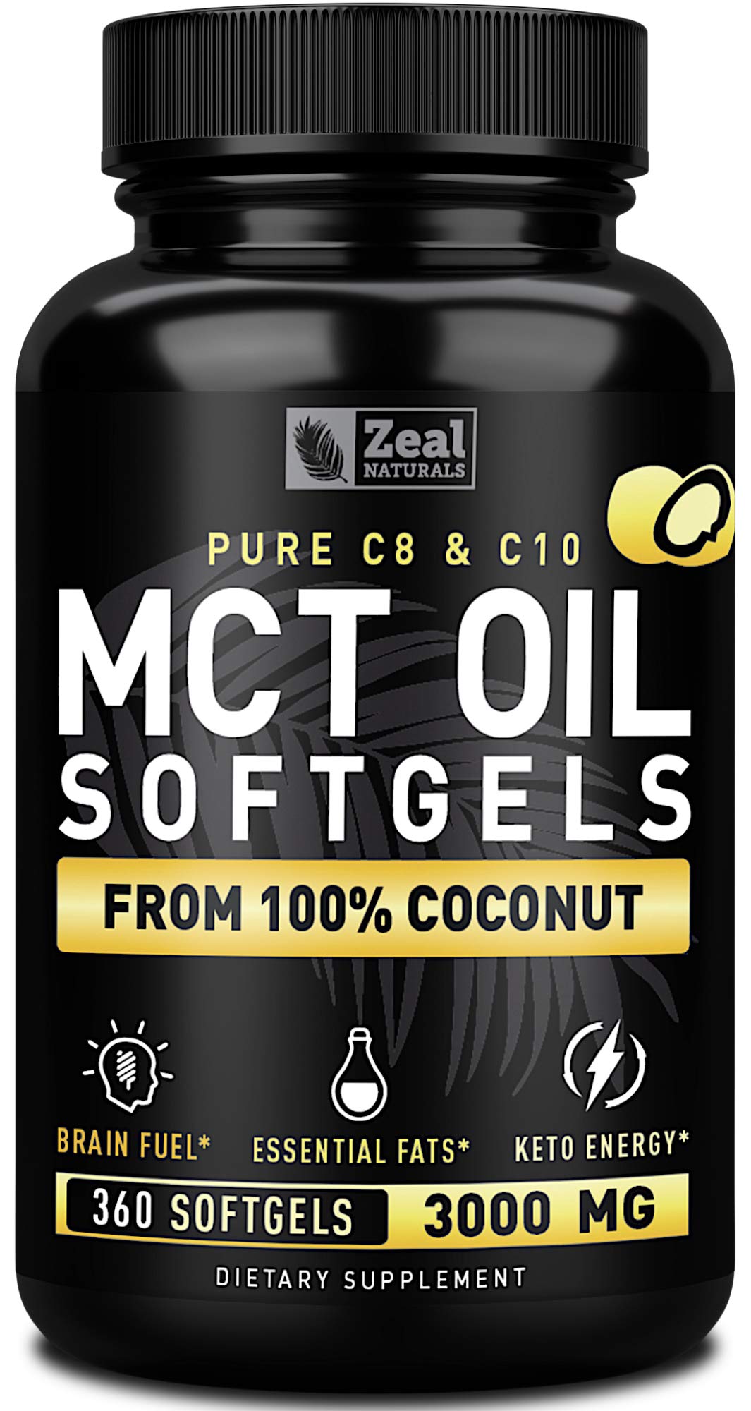 Pure MCT Oil Capsules (360 Softgels | 3000mg) 4 Month Supply Keto Pills w Unrefined Coconut Zeal Naturals uk supplements