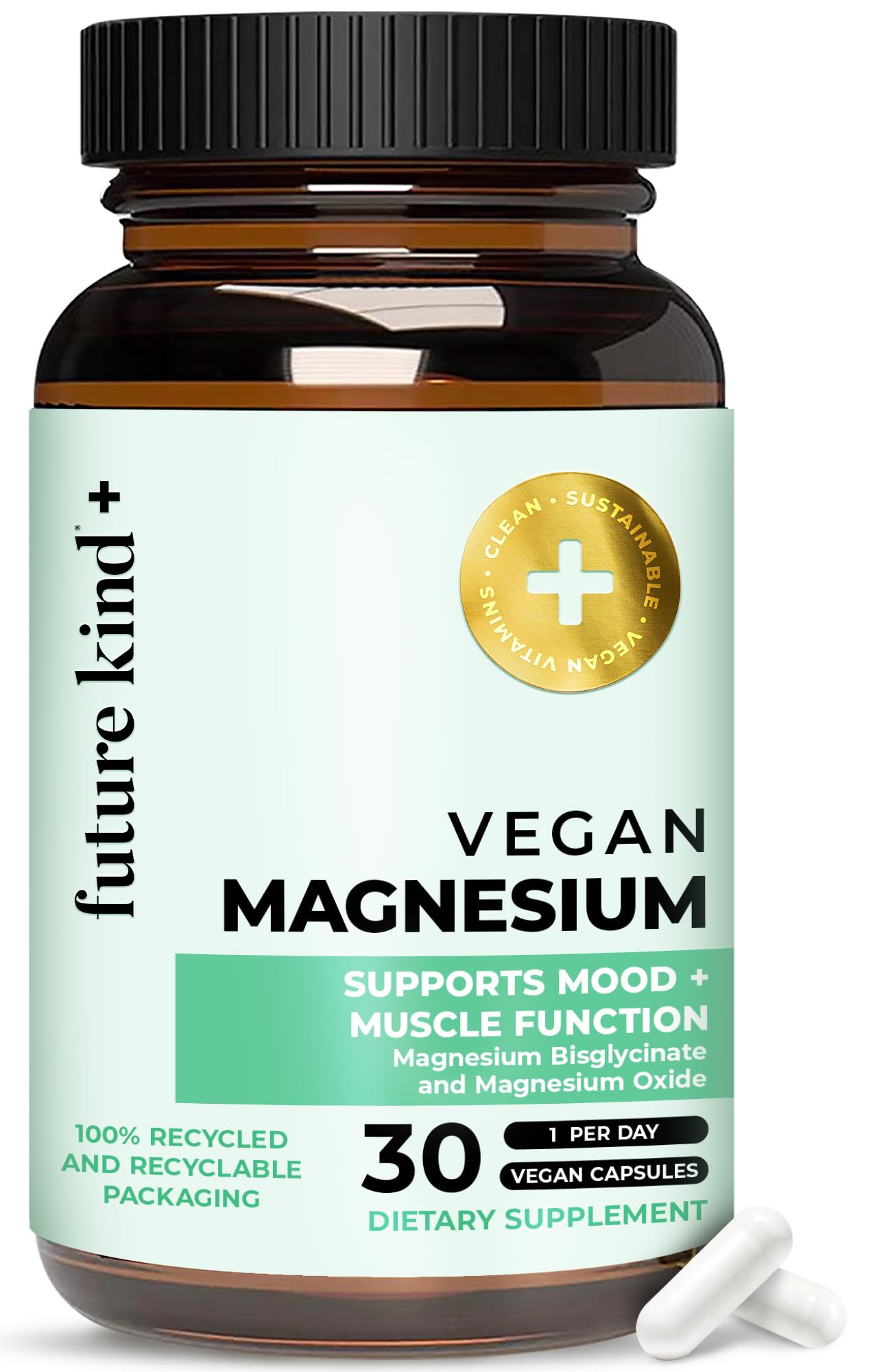 Future Kind Magnesium Glycinate, Supports Muscle and Nerve Function, High Absorption Chelated Magnesium Supplement, Nightly Calm, Energy & Metabolism, Highly Bioavailable & Potent - 30 Vegan Capsules Future Kind uk supplements