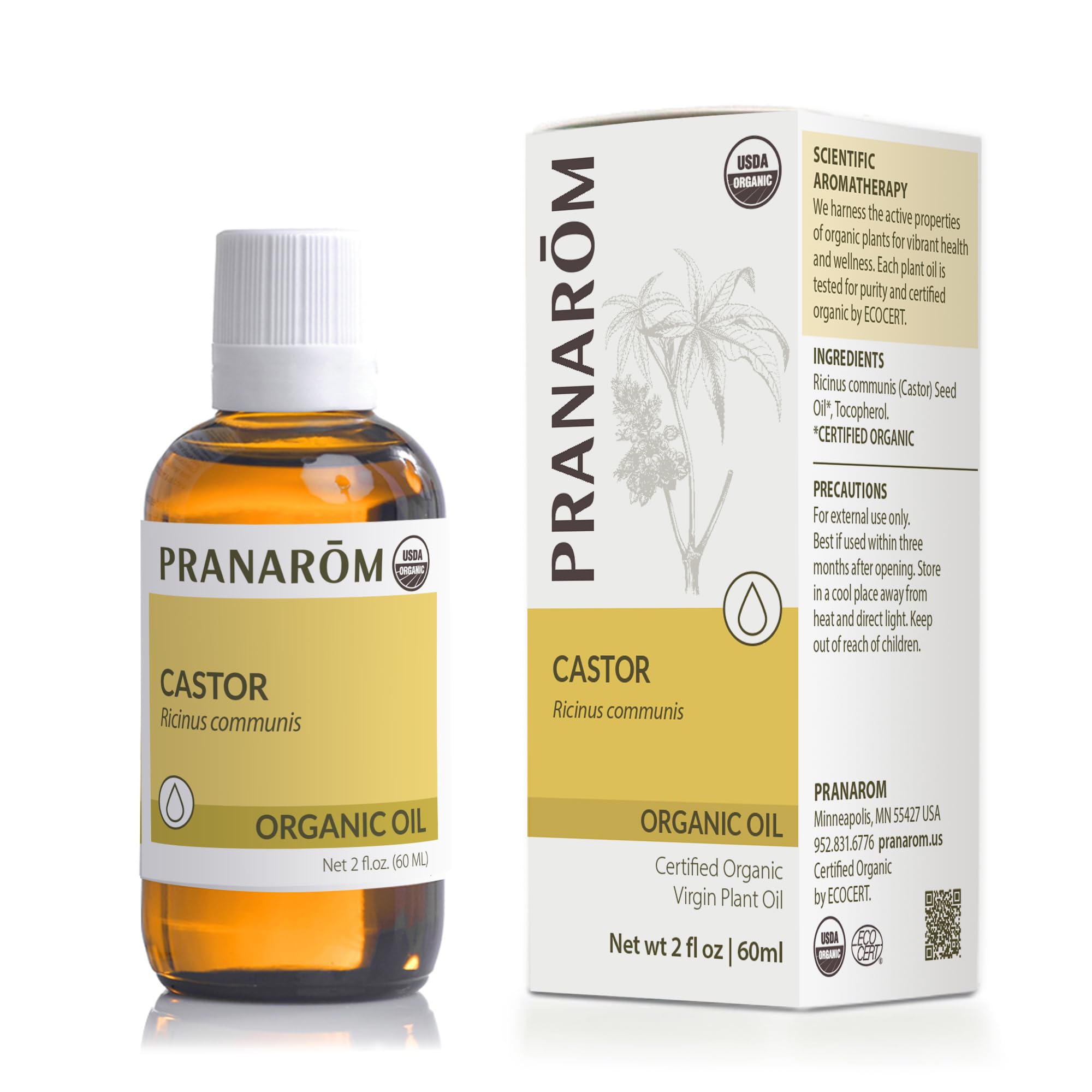 Pranarom - USDA Certified Organic Cold-Pressed Castor Virgin Plant Oil - 2 fl oz Glass Bottle Pranarom uk supplements