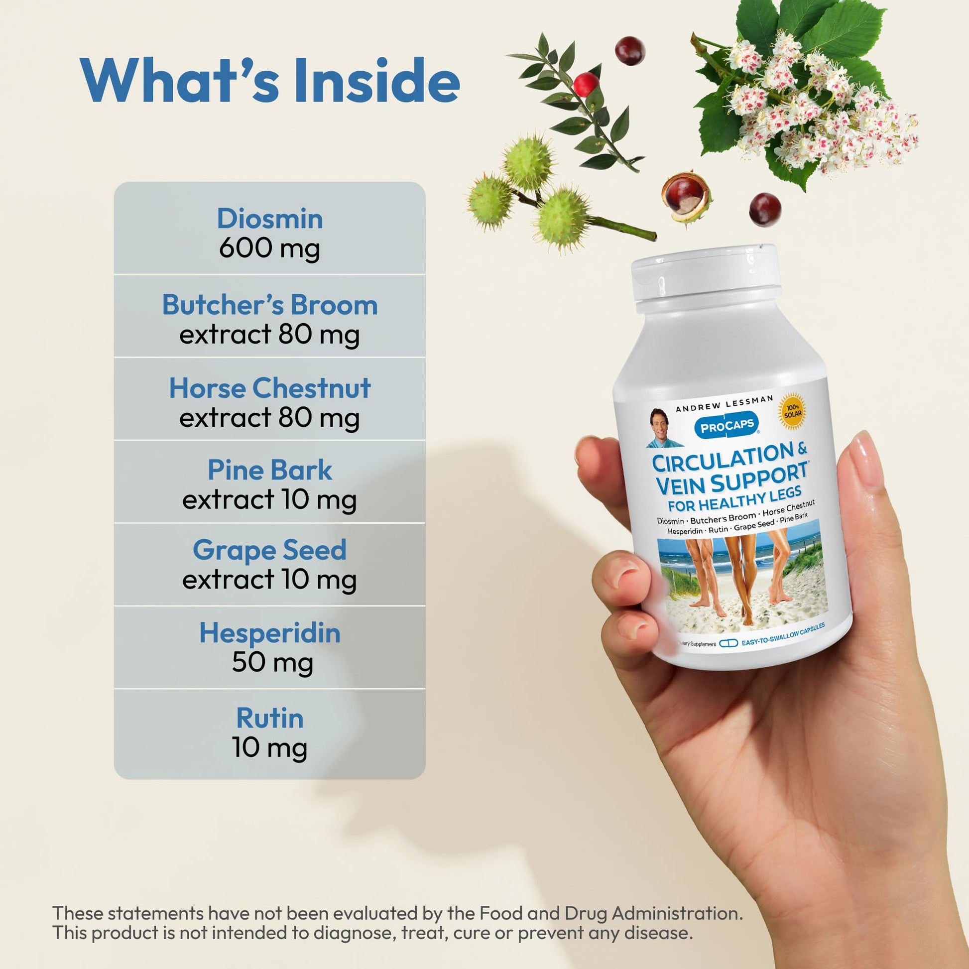 ANDREW LESSMAN Circulation, Vein Support for Healthy Legs 180 Capsules - High Bioactivity Diosmin, Butcher's Broom, Visibly Reduces Swelling and Discomfort in Feet, Ankles, Calves, Legs ANDREW LESSMAN uk supplements