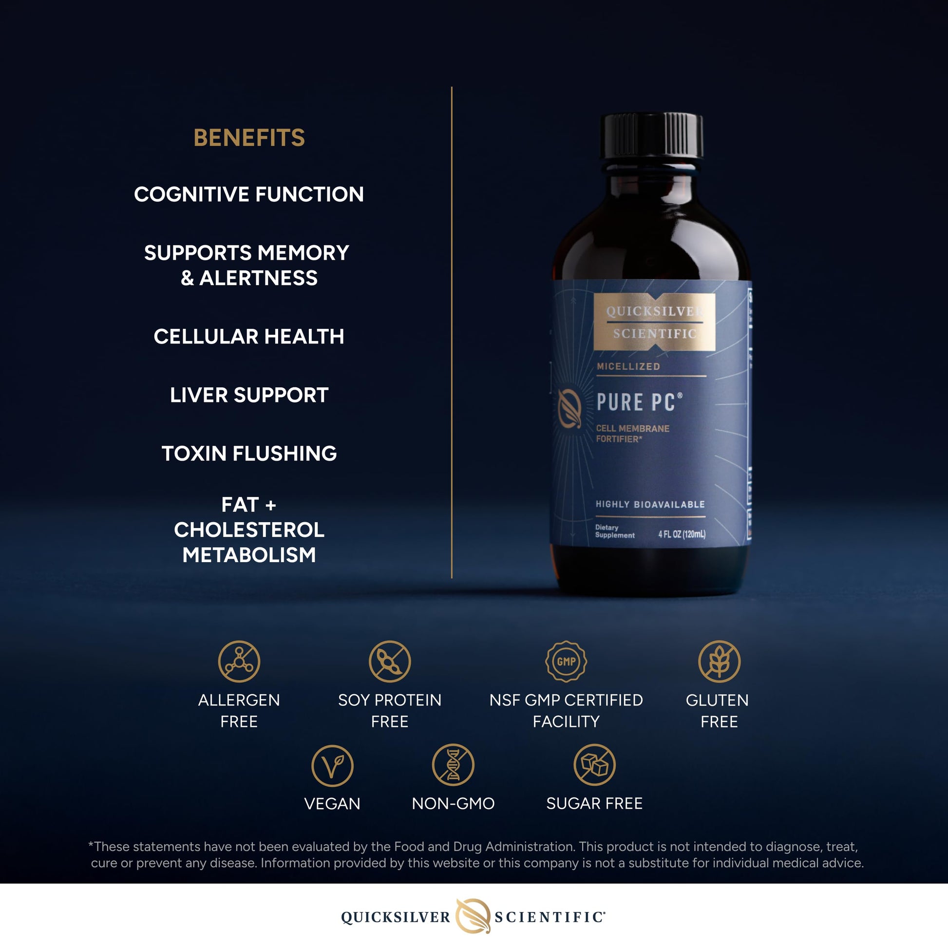 Quicksilver Scientific Micellized Pure PC - Phosphatidylcholine Liquid Supplement to Support Cellular & Liver Health - Superior Liposomal Absorption - Non-GMO Supportive Brain Supplement (4oz /120ml) Quicksilver Scientific uk supplements