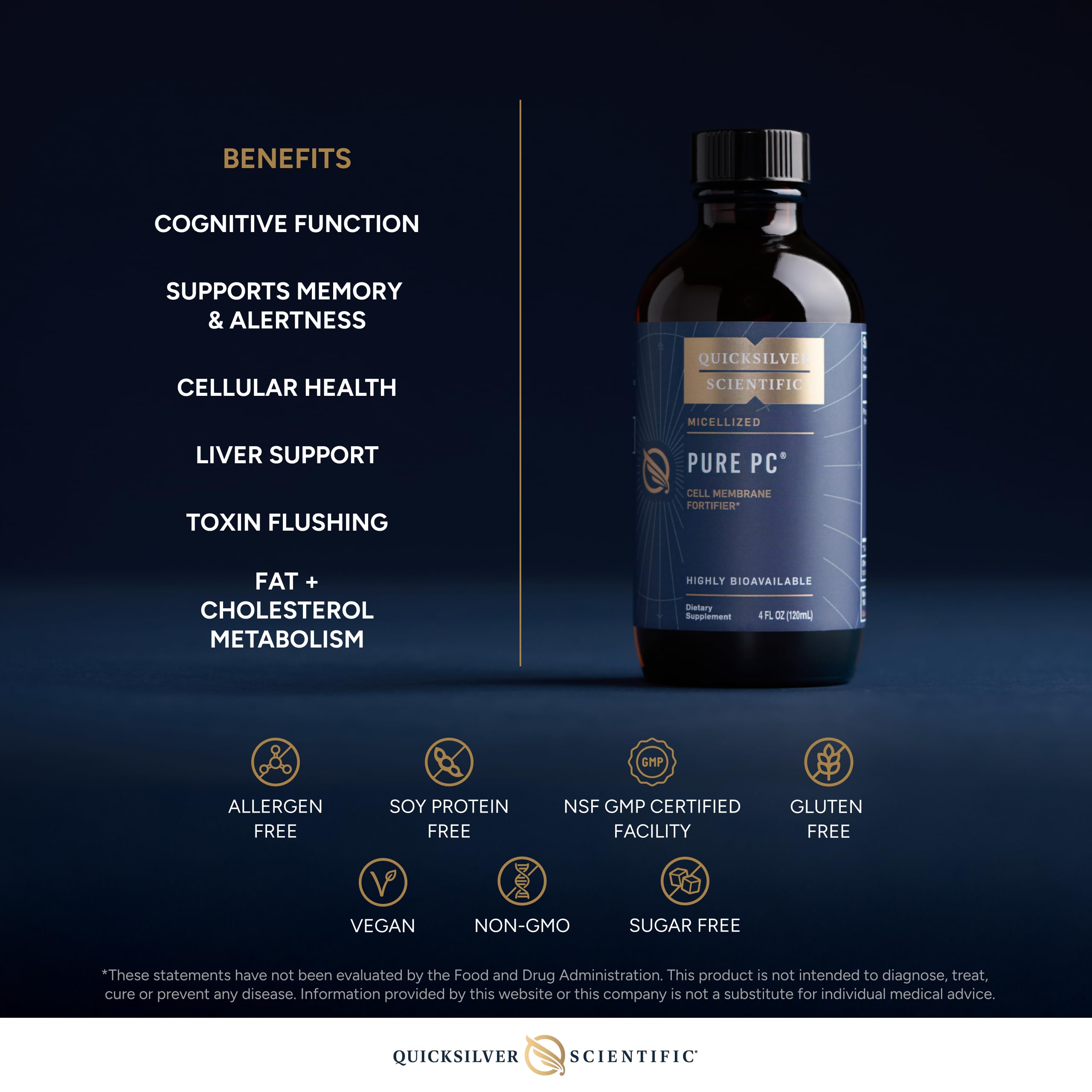 Quicksilver Scientific Micellized Pure PC - Phosphatidylcholine Liquid Supplement to Support Cellular & Liver Health - Superior Liposomal Absorption - Non-GMO Supportive Brain Supplement (4oz /120ml) Quicksilver Scientific uk supplements