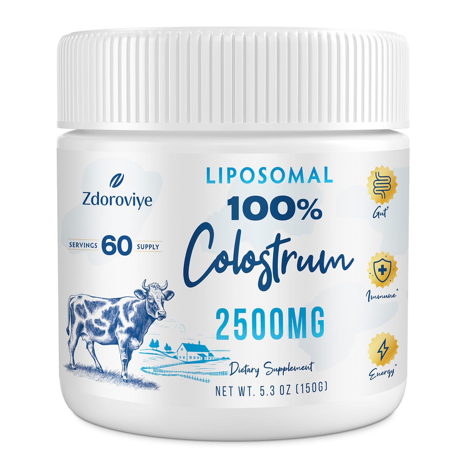 Zdoroviye Liposomal Bovine Colostrum Powder Supplement 2500 mg, Higher Absorption Than Regular Bovine Colostrum (60 Servings) Zdoroviye uk supplements