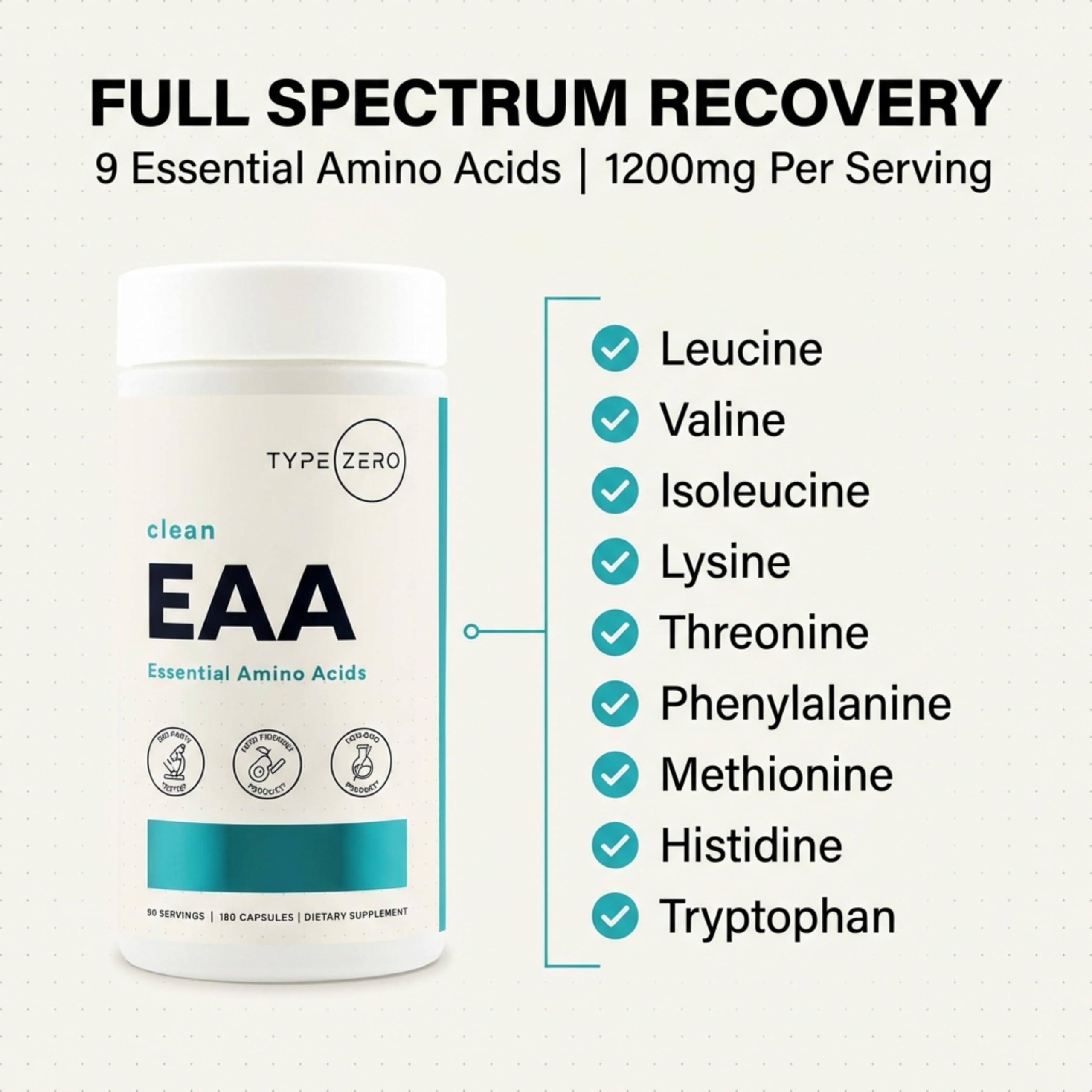 Type Zero Clean EAA Capsules (1,200mg per Serving), Essential Amino Acids Supplement with 9 EAAs, 180 Capsules, 90 Servings Type Zero uk supplements