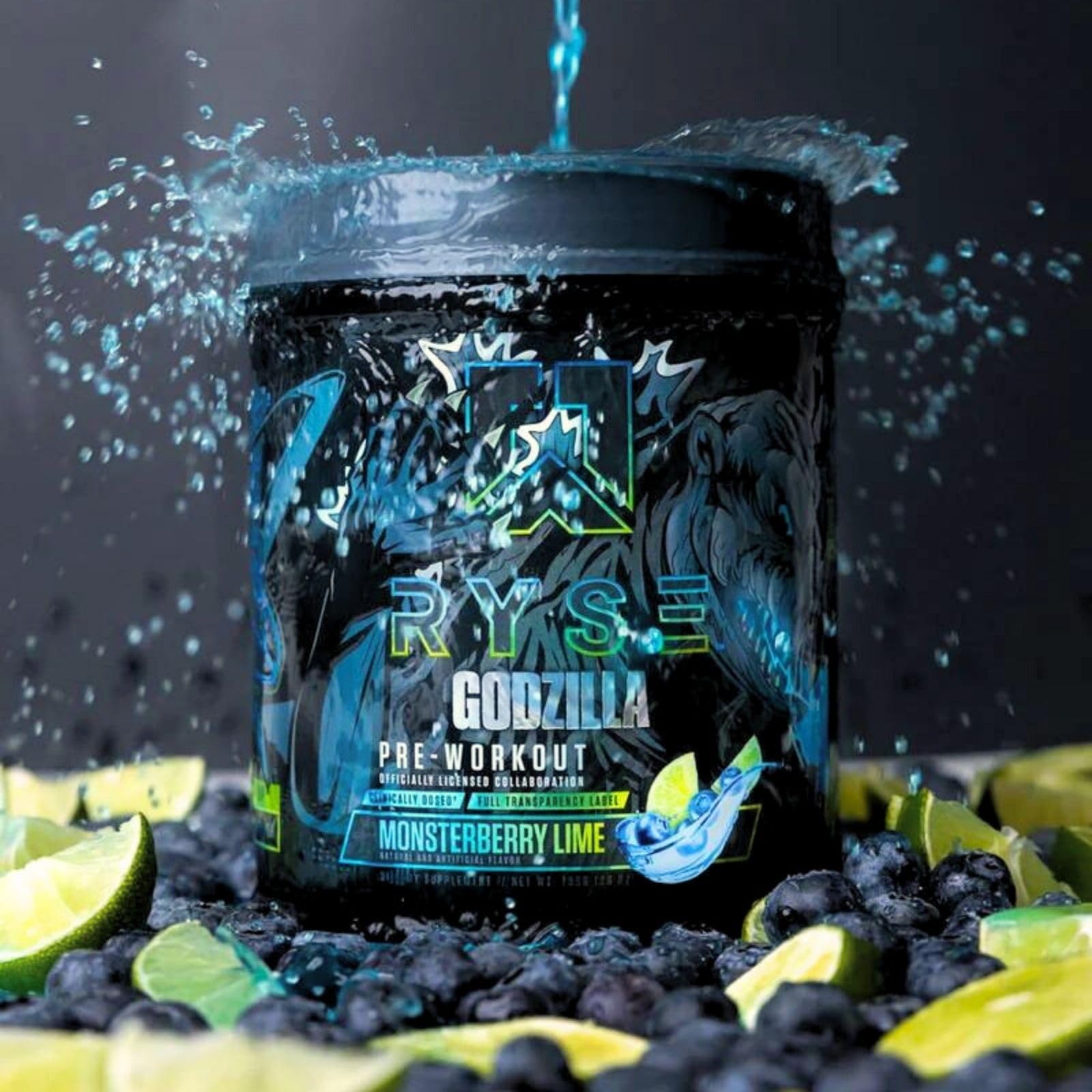 RYSE Godzilla X Noel Deyzel Pre Workout Powder - Monsterberry Lime - 400mg Caffeine, High Stim Pre-Workout for Men & Women with Citrulline & Beta Alanine - Energy, Pump & Focus - 20/40 Servings RYSE Up Supplements uk supplements