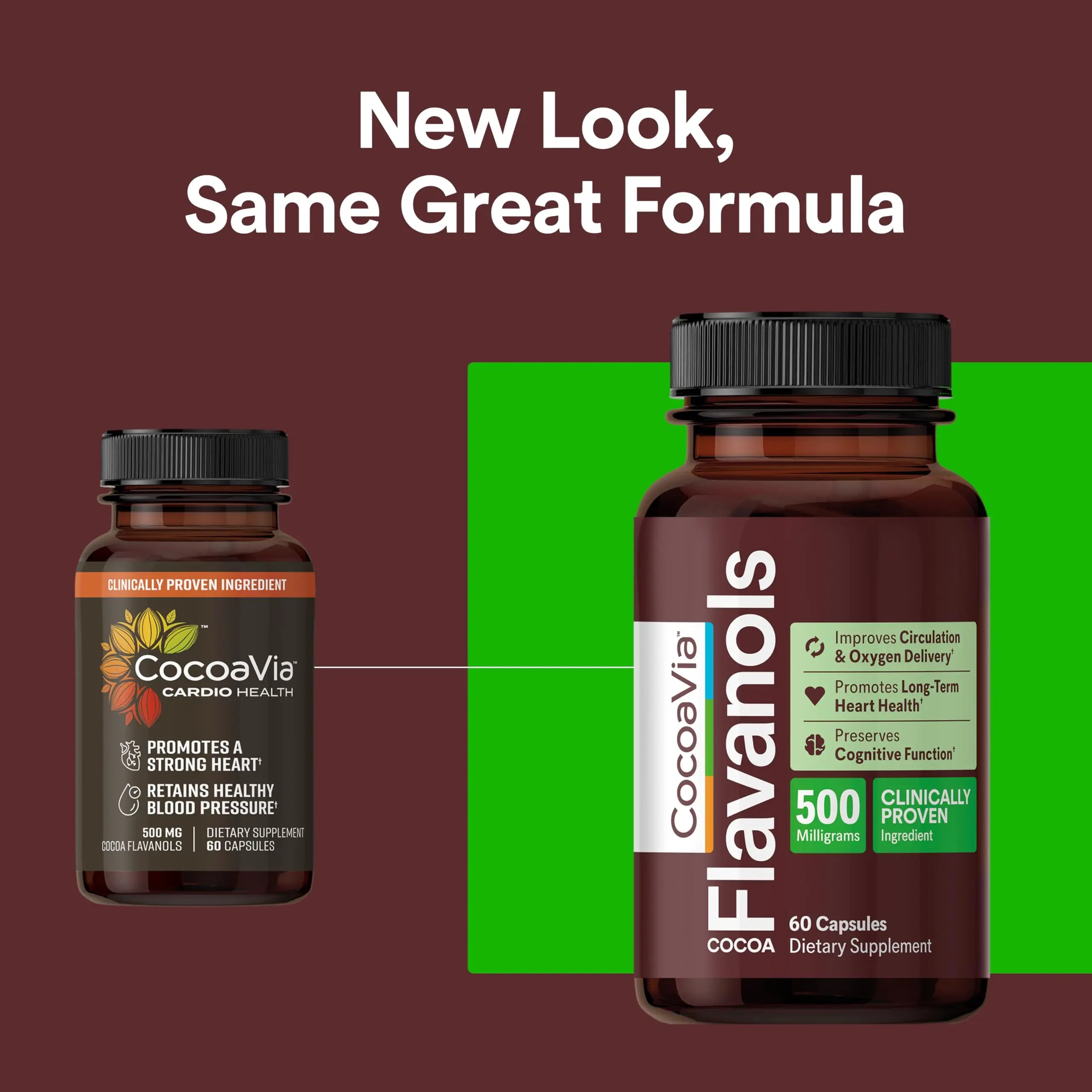 CocoaVia Cocoa Flavanols 500mg – Heart & Brain Support Supplement, High Flavanol Cocoa, Blood Circulation & Memory Booster, Nitric Oxide, Energy & Oxygen Boost, Vegan, Gluten-Free, 60 Capsules CocoaVia uk supplements