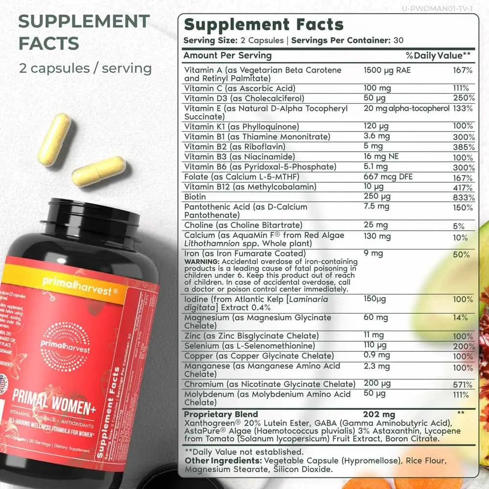 Primal Harvest Multivitamin for Women Vitamin A, Vitamin C, Vitamin D and E, Vitamin B12, B6, Biotin, Zinc Supplements Primal Harvest uk supplements