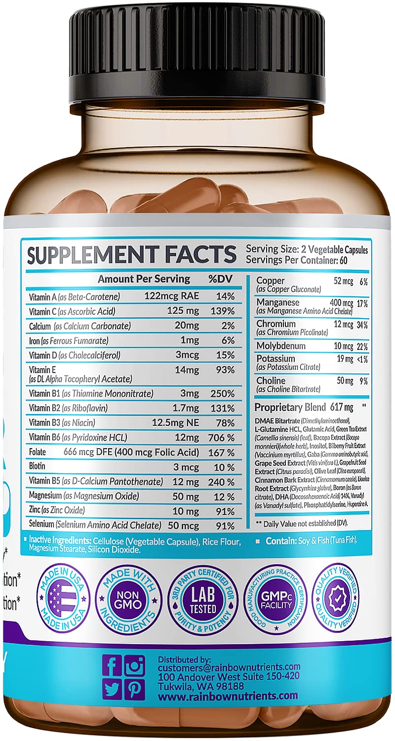 40-in-1 Brain Booster Supplements for Memory, Focus, Clarity, Energy, Performance Rainbow Nutrients, LLC uk supplements