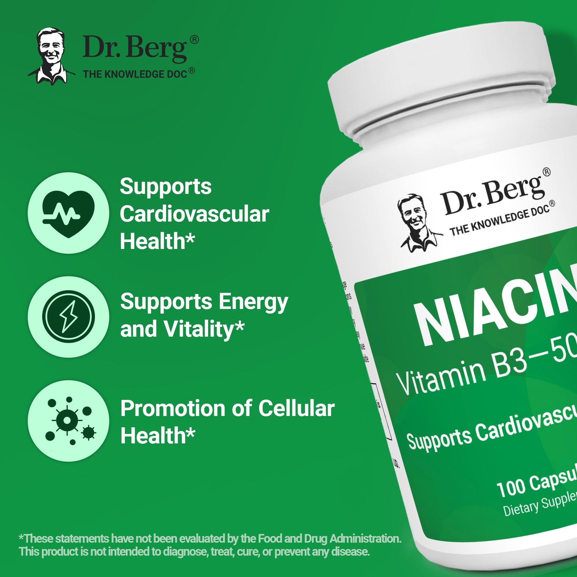 Dr. Berg Highly-Potent Niacin 500 mg – Now Only 125 mg per Capsule for Niacin Flush Tolerance Building – Gradually Increase to 500mg a Day – Vitamin B3 for Heart, Brain & Energy Support – 100 Capsules Dr. Berg Nutritionals uk supplements
