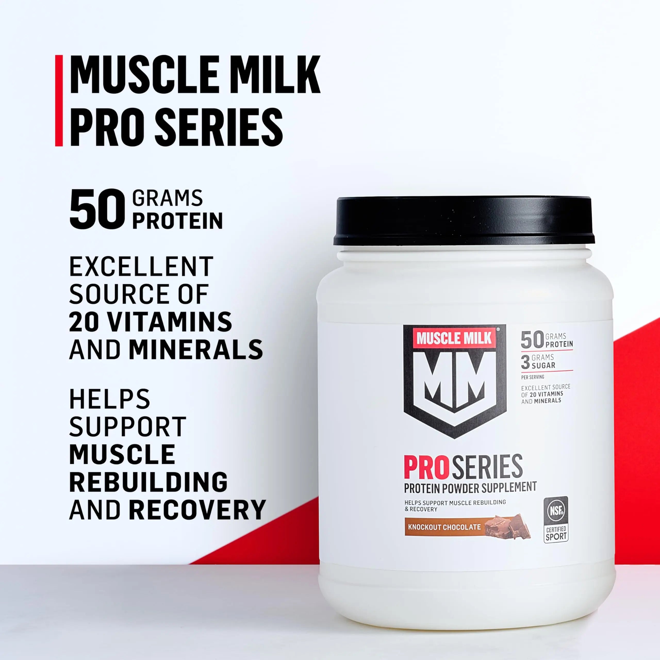 Muscle Milk Pro Series Protein Powder Supplement,Knockout Chocolate,2 Pound,11 Servings,50g Protein,3g Sugar,20 Vitamins & Minerals,NSF Certified for Sport,Workout Recovery,Packaging May Vary Muscle Milk uk supplements